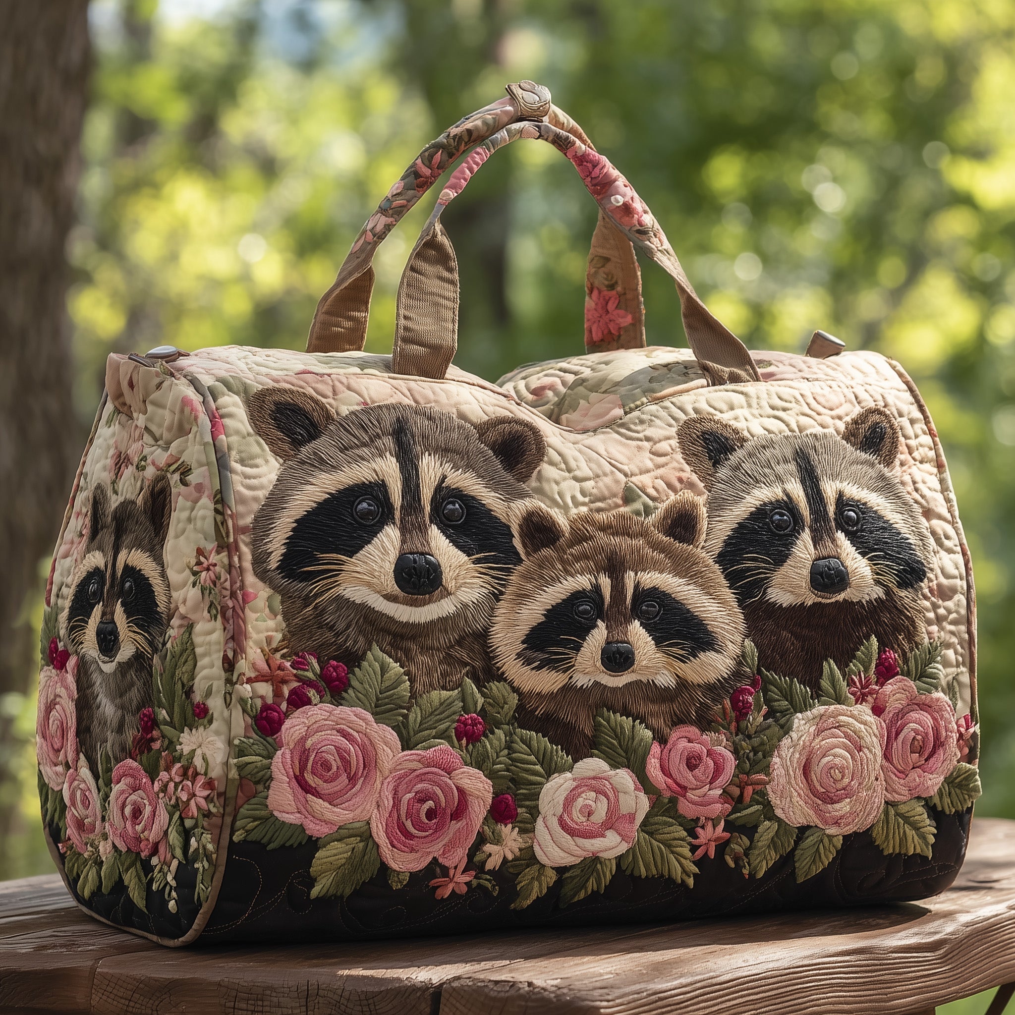 Raccoon Fam Quilted Duffle Bag Small Travel Duffel Bag Gift Ideas For Mum