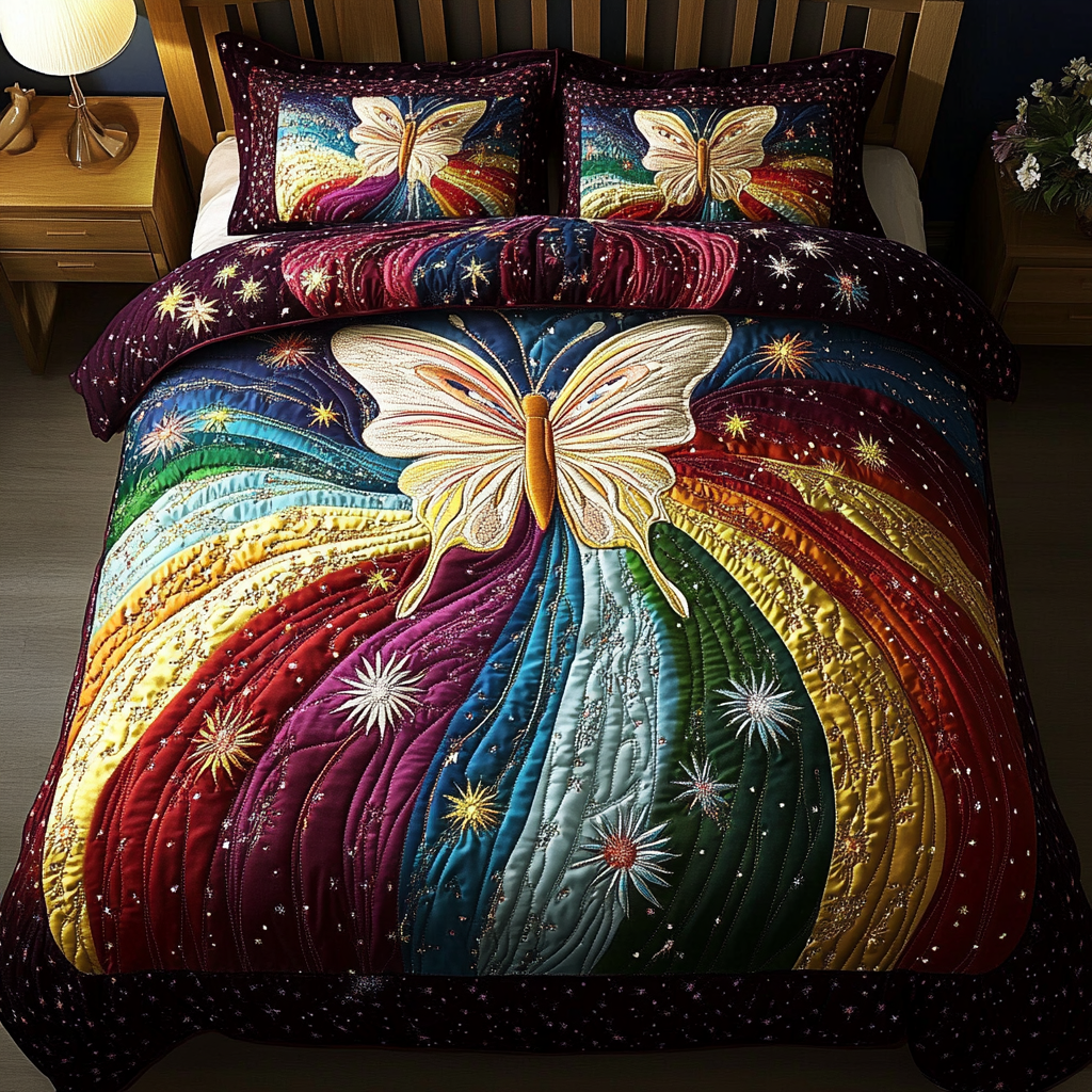 Radiant Butterfly Quilted Bedding Set Cute Bed Sheets For Teens Butterfly Birthday Gift Ideas