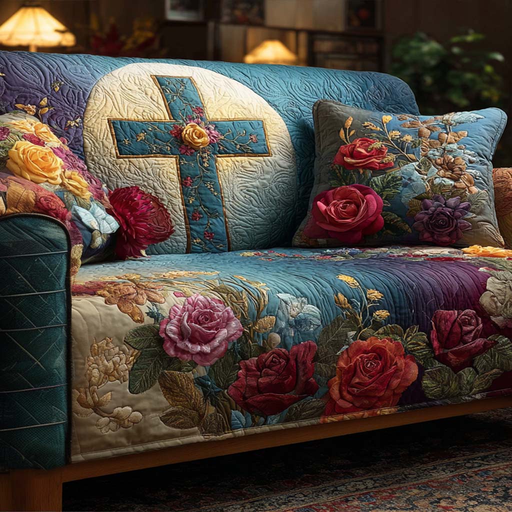 Radiant Cross Symbol Quilted Sofa Cover The Best Couch Covers Religious Christmas Gifts