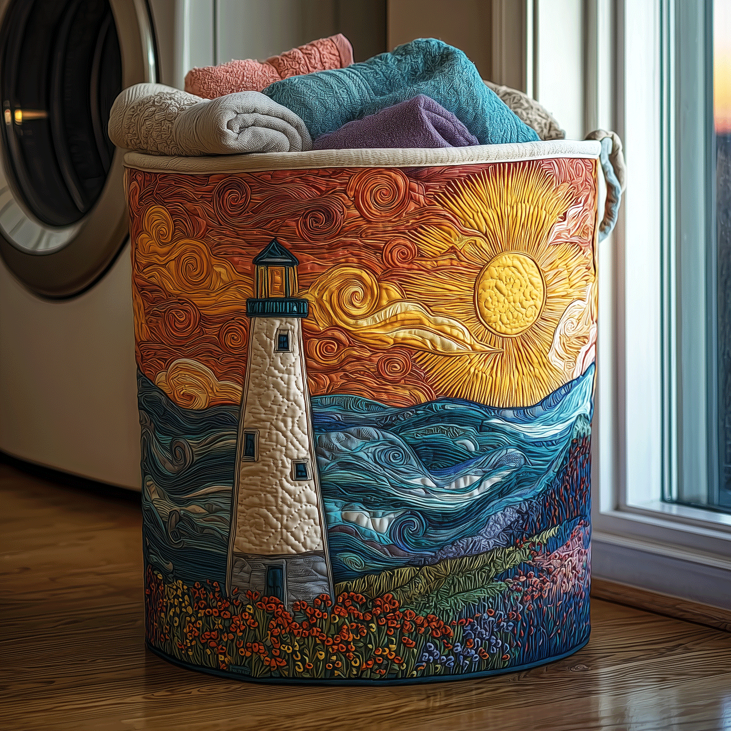 Radiant Lighthous Quilted Laundry Basket Clothes Basket Storage Useful Mother's Day Gifts