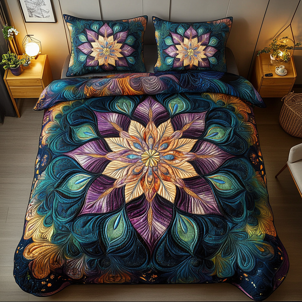 Radiant Mandala Blossom Quilted Bedding Set Best King Sheets Special Mothers Day Gift