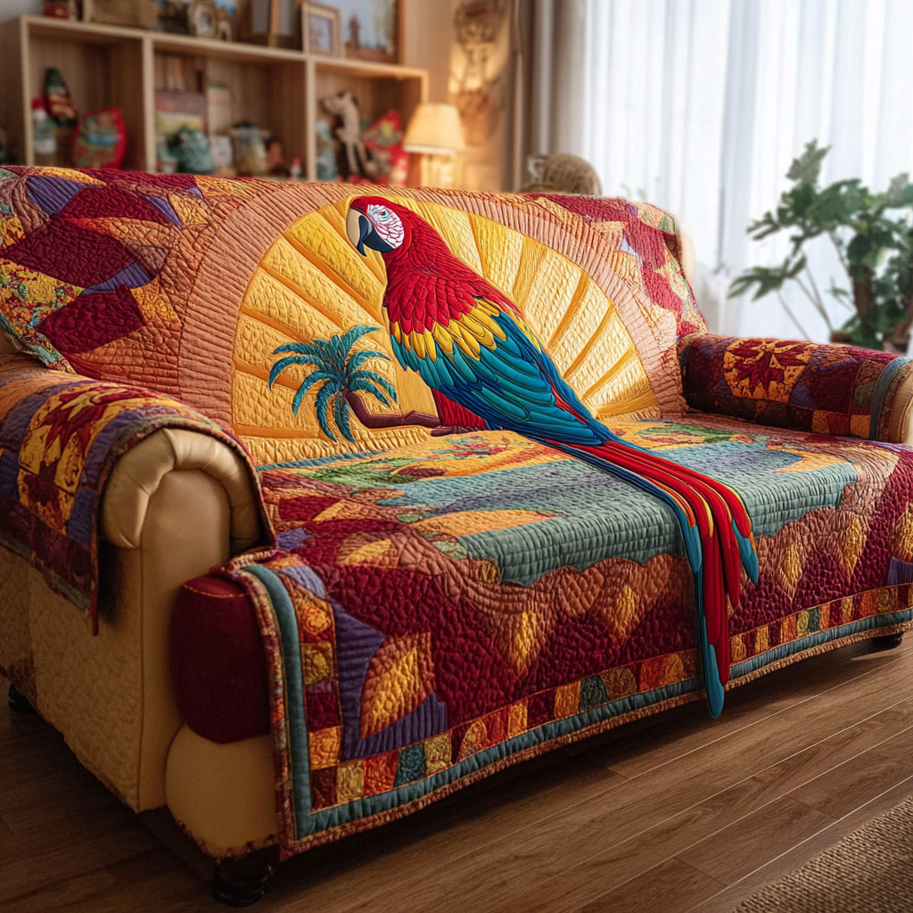 Radiant Parrot Vista Quilted Sofa Cover Home Decor Gift Ideas For Parrot Lovers
