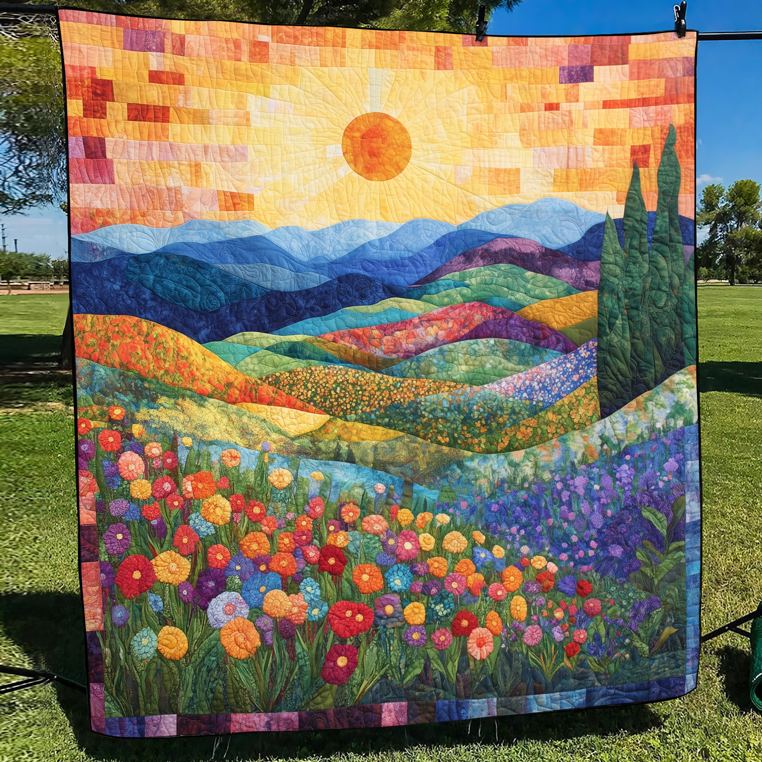 Radiant Rays Quilted Blanket Over The Bed Decor Mothers Day Present Ideas