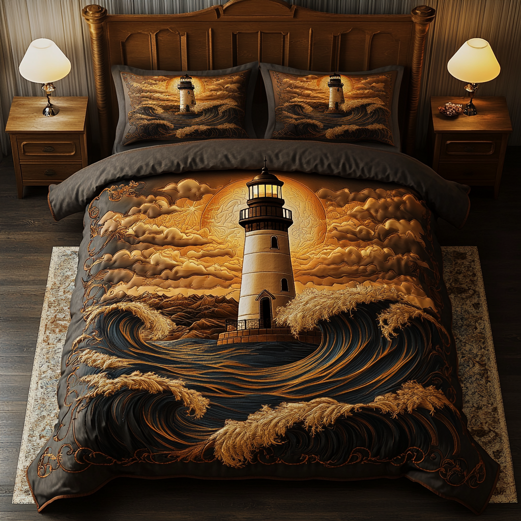 Radiant Reef Quilted Bedding Set Best Bed Sheet Set Lighthouse Gift Ideas For Him