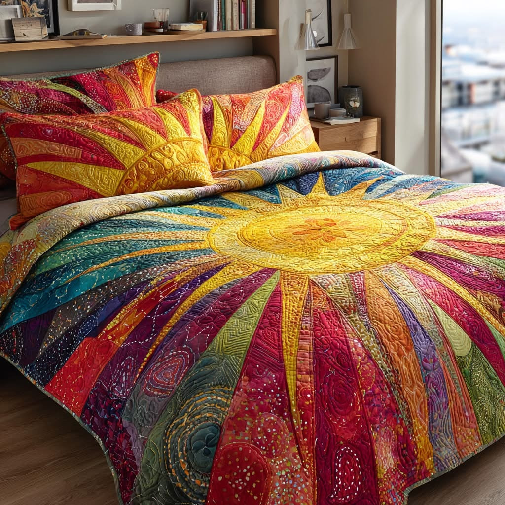 Radiant Sunburst Quilted Bedding Set Best Duvet Cover Bedspread Set Mother's Day Gifts Ideas