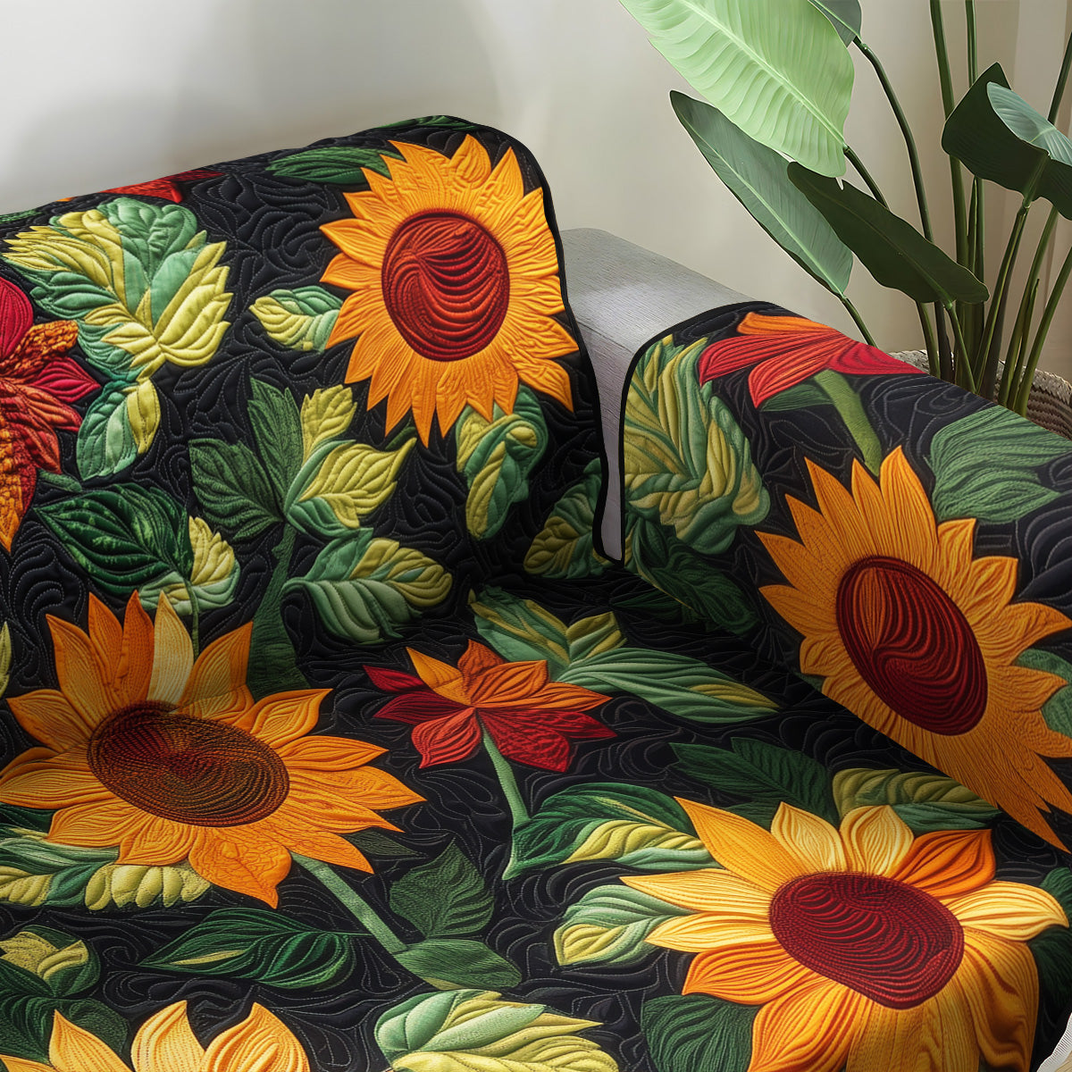 Radiant Sunflower Fields Quilted Sofa Cover Best Slip Cover Sofa Sunflower Mother's Day Gifts
