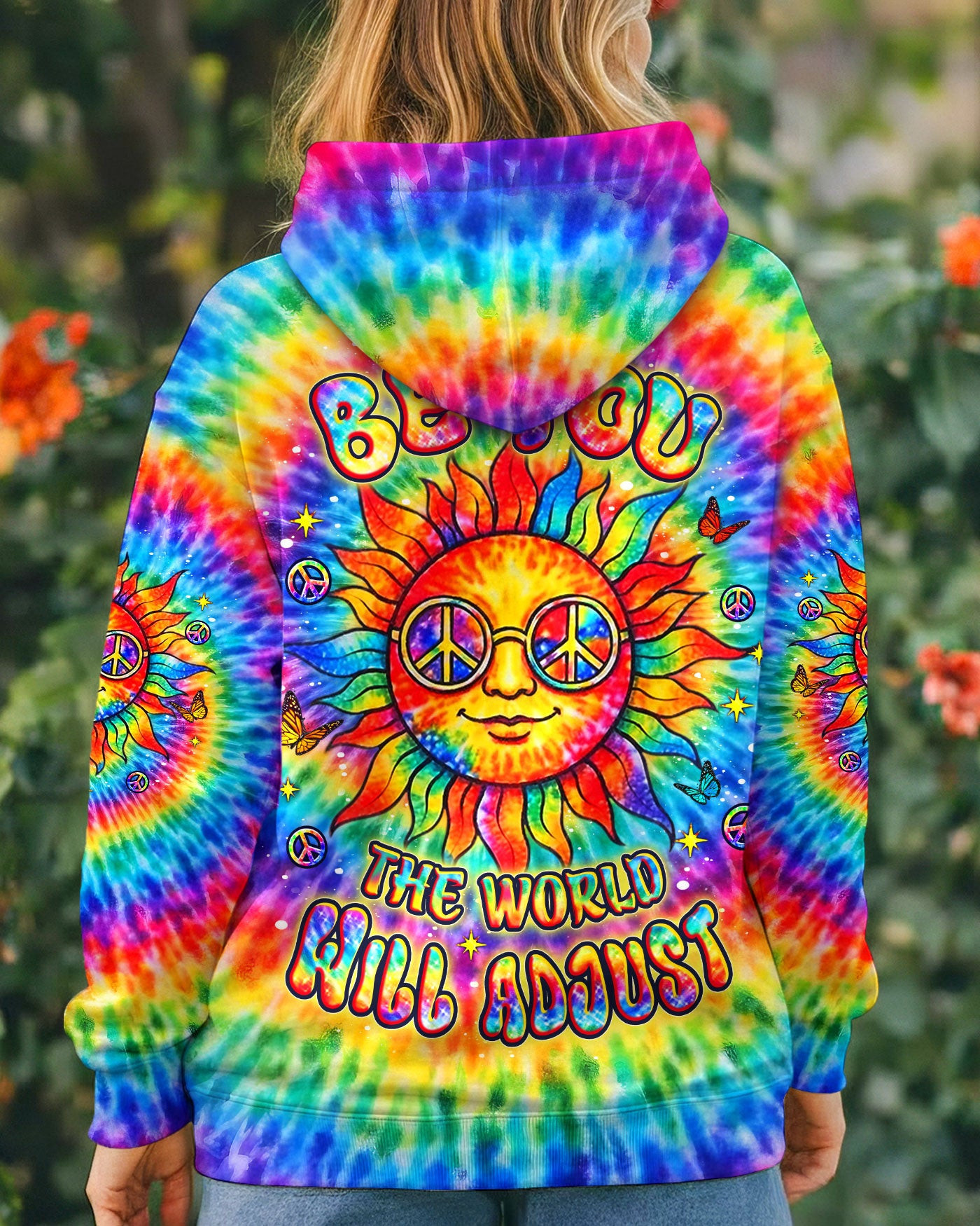 Rainbow Be You The World Will Adjust Hoodie Vibrant Motivational Quote Merch Gift For Women