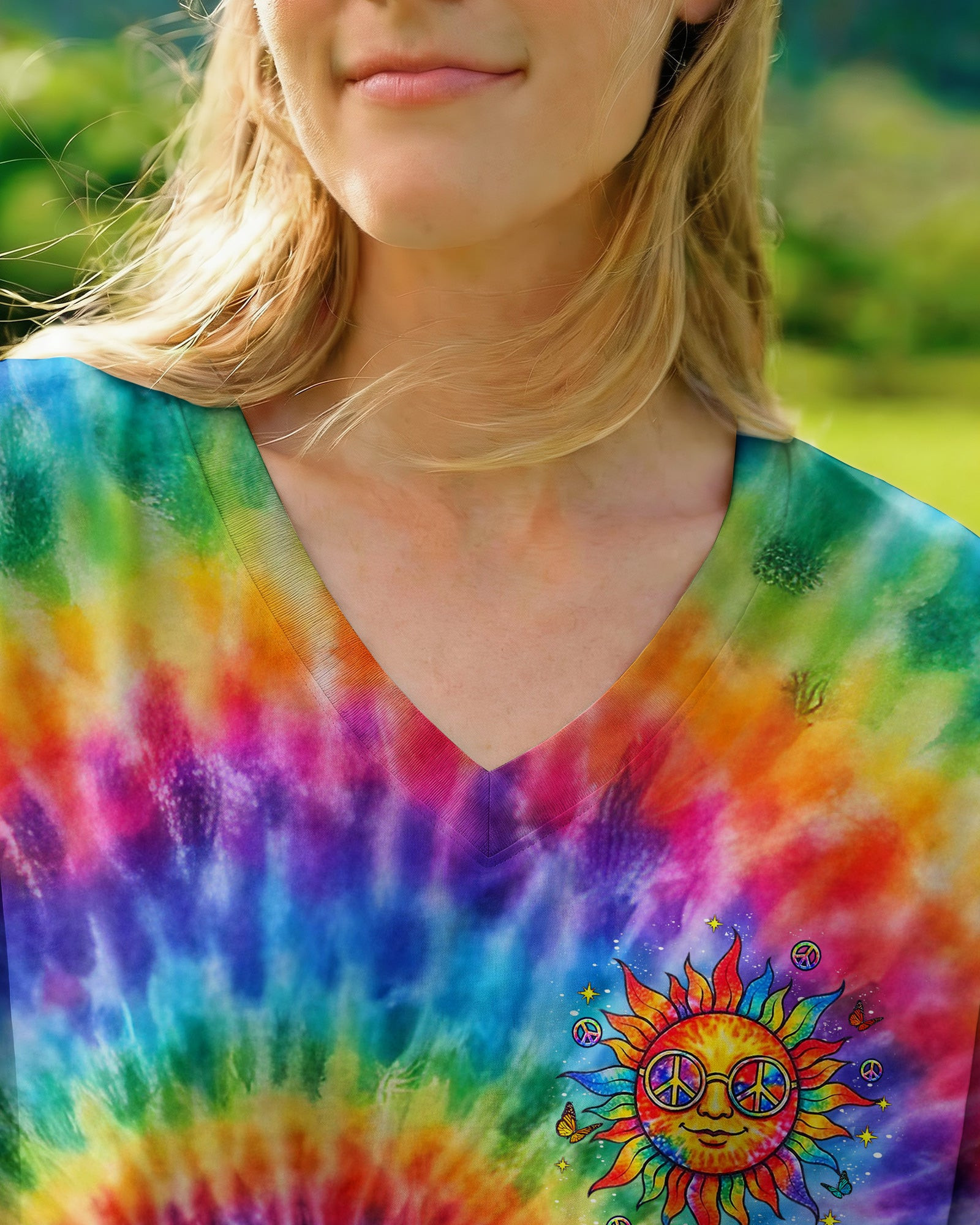 Rainbow Be You The World Will Adjust V-Neck Shirt Peace Sign Inspirational Quote Gift For Wife