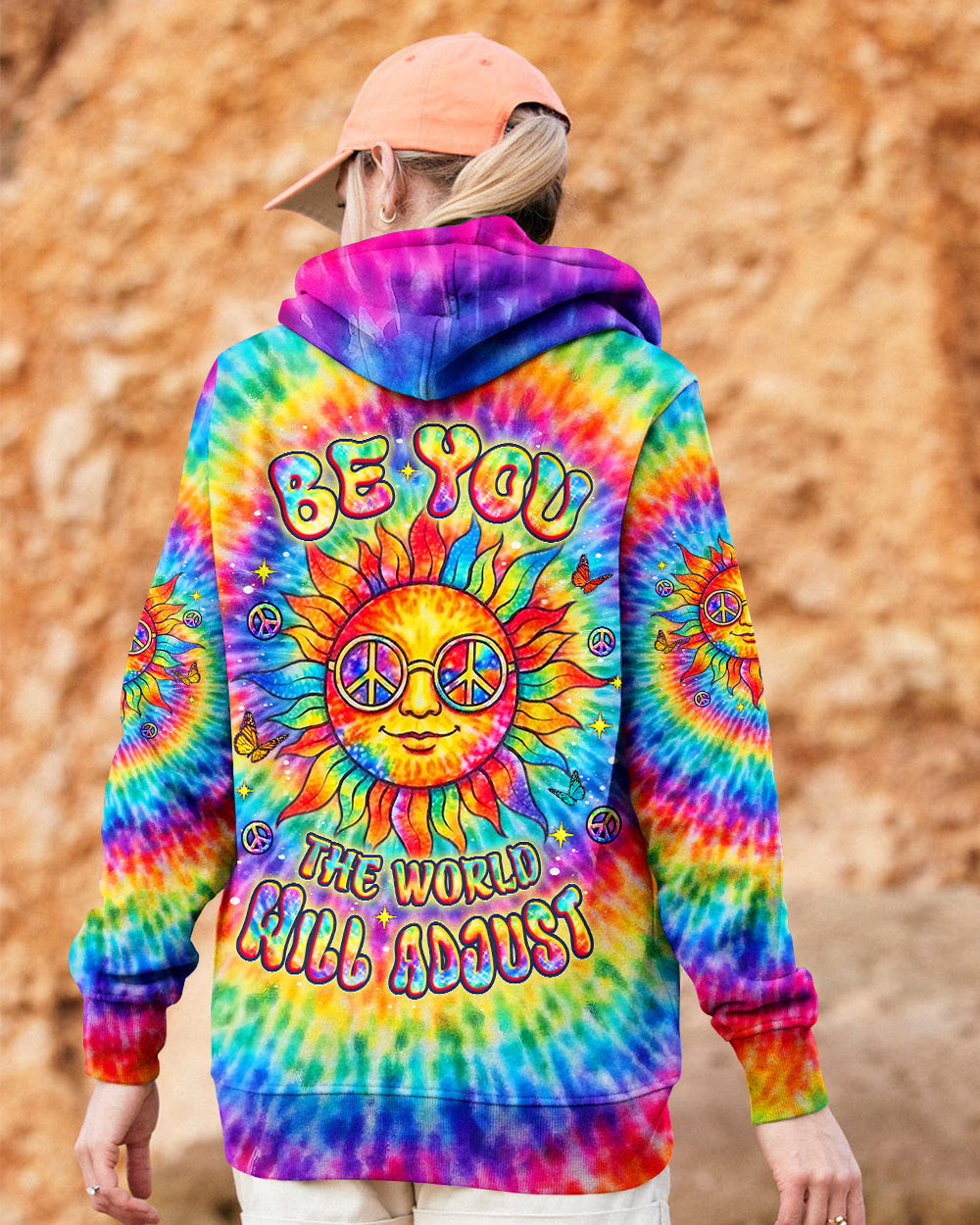Rainbow Be You The World Will Adjust Zipper Hoodie Sun Rainbow And Spiral Merch Gift For Wife