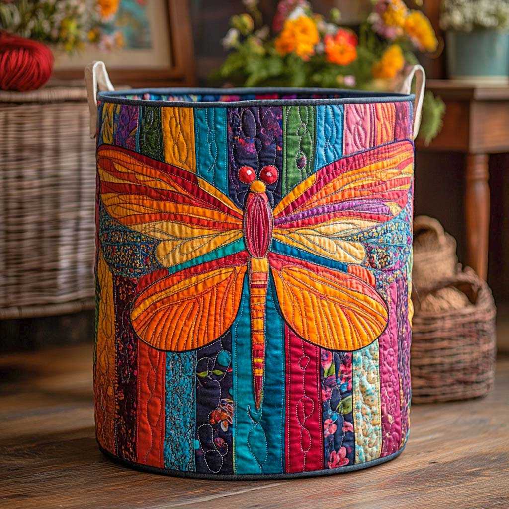 Rainbow Bloom Flight Quilted Laundry Basket Laundry Hamper Unusual Dragonfly Gifts