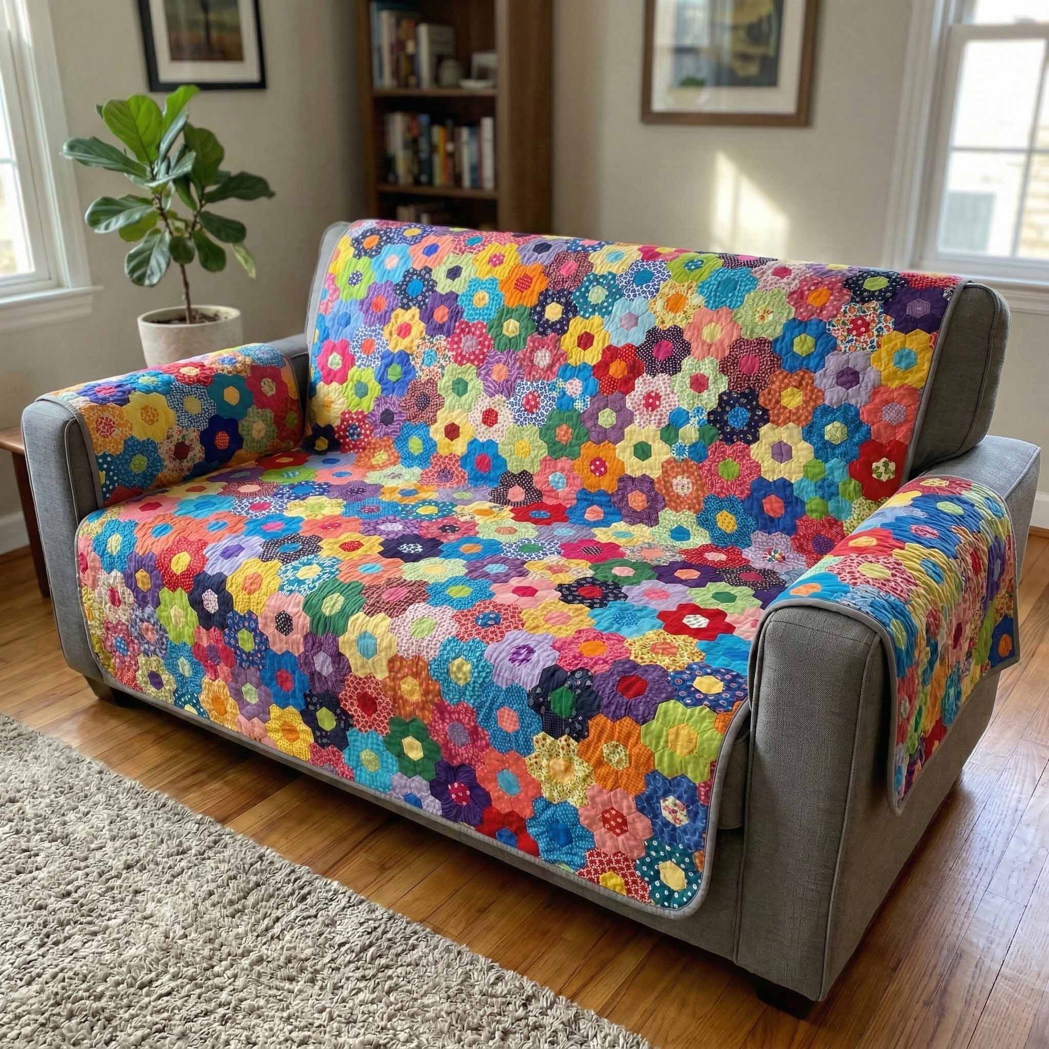 Rainbow Bloom Quilted Sofa Cover Sofa Couch Slipcover Xmas Gift Ideas For Couples