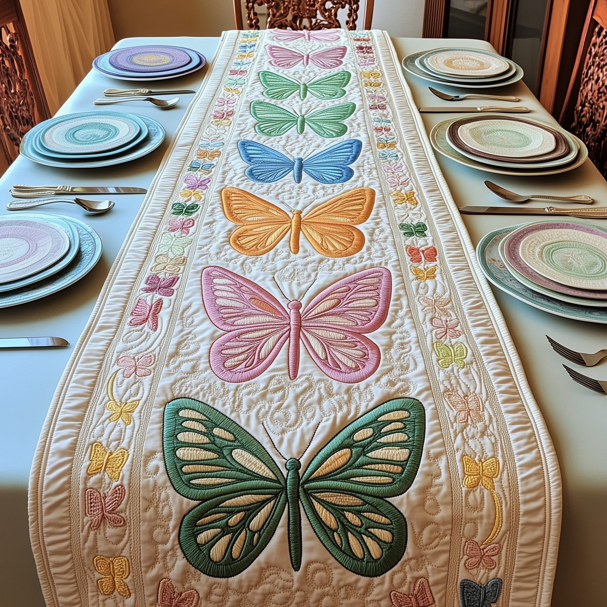 Rainbow Butterfly Quilted Table Runner Dining Table Runner Butterfly Gifts For Girlfriend
