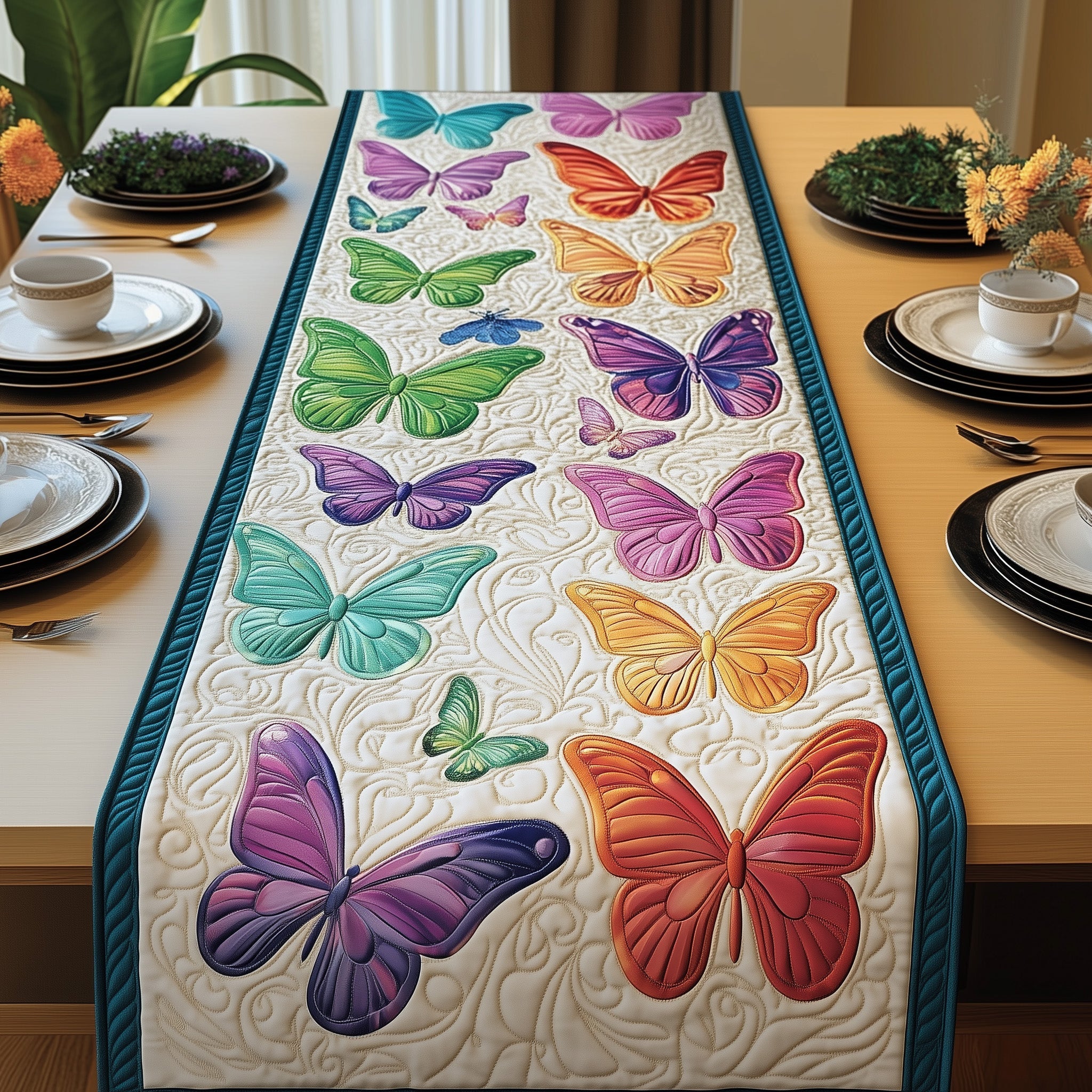 Rainbow Butterfly Quilted Table Runner Kitchen Decor Butterfly Gift Ideas Birthday