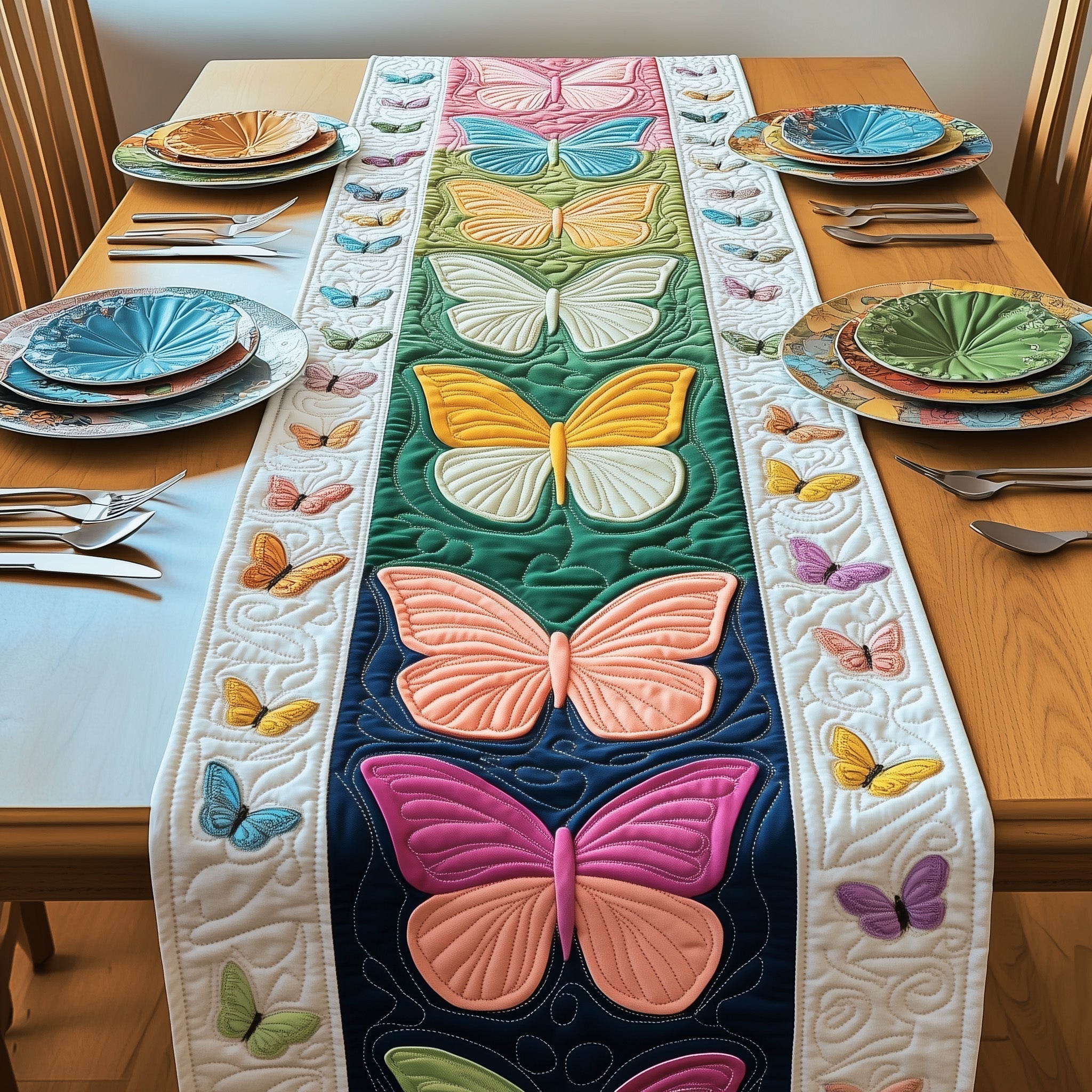 Rainbow Butterfly Quilted Table Runner Long Dining Table Runner Butterfly Theme Gifts
