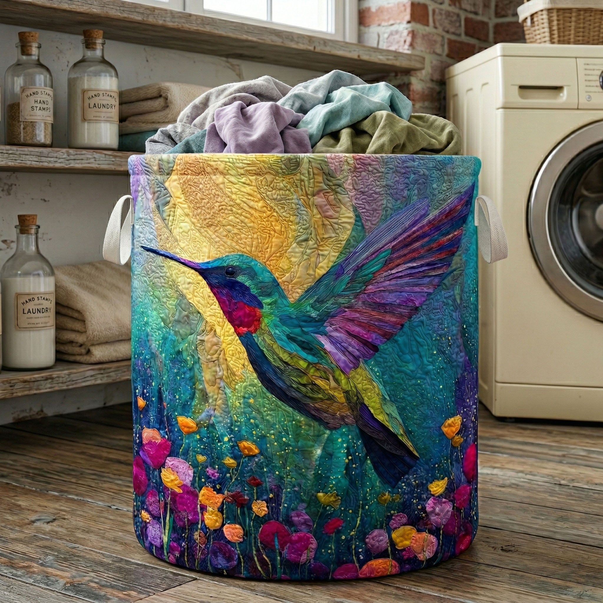 Rainbow Field Quilted Laundry Basket Dirty Clothes Hampers Cute Cat Gifts For Cat Lovers
