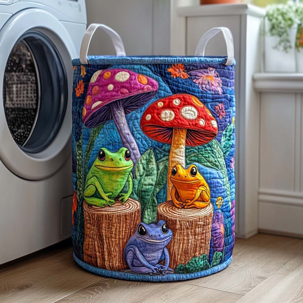 Rainbow Frog Village Quilted Laundry Basket Decor Laundry Basket Housewarming Idea