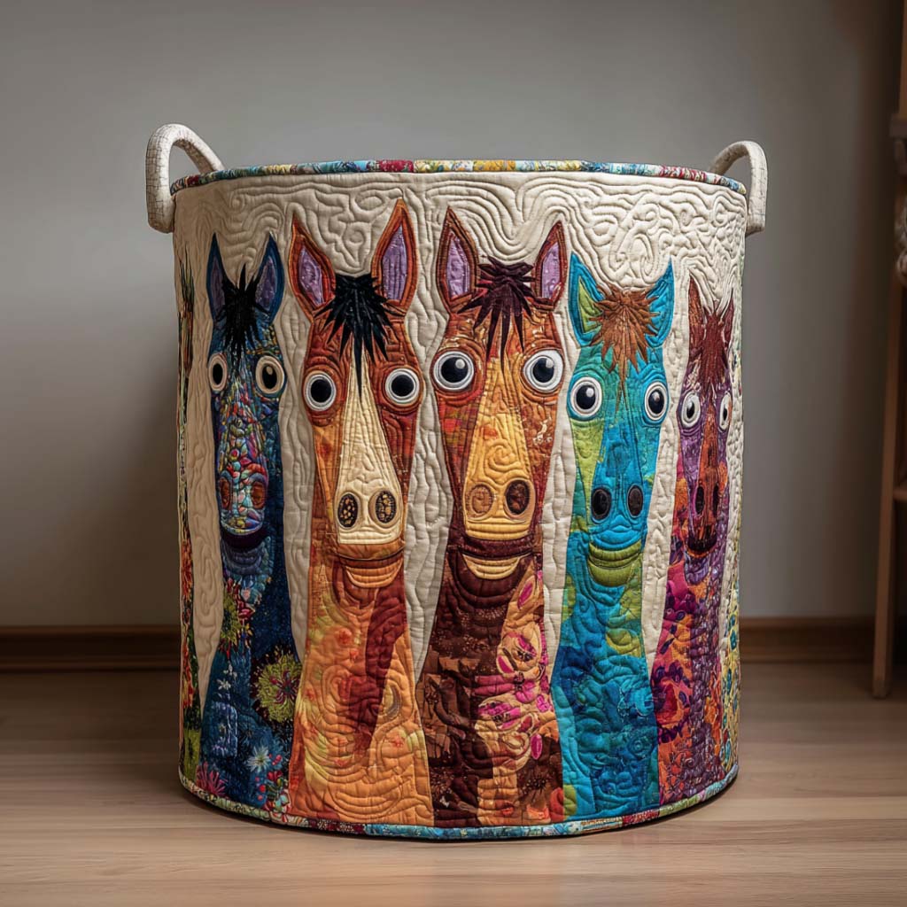Rainbow Horses Quilted Laundry Basket Dirty Clothes Hampers Cat Mom Gifts For Mother's Day