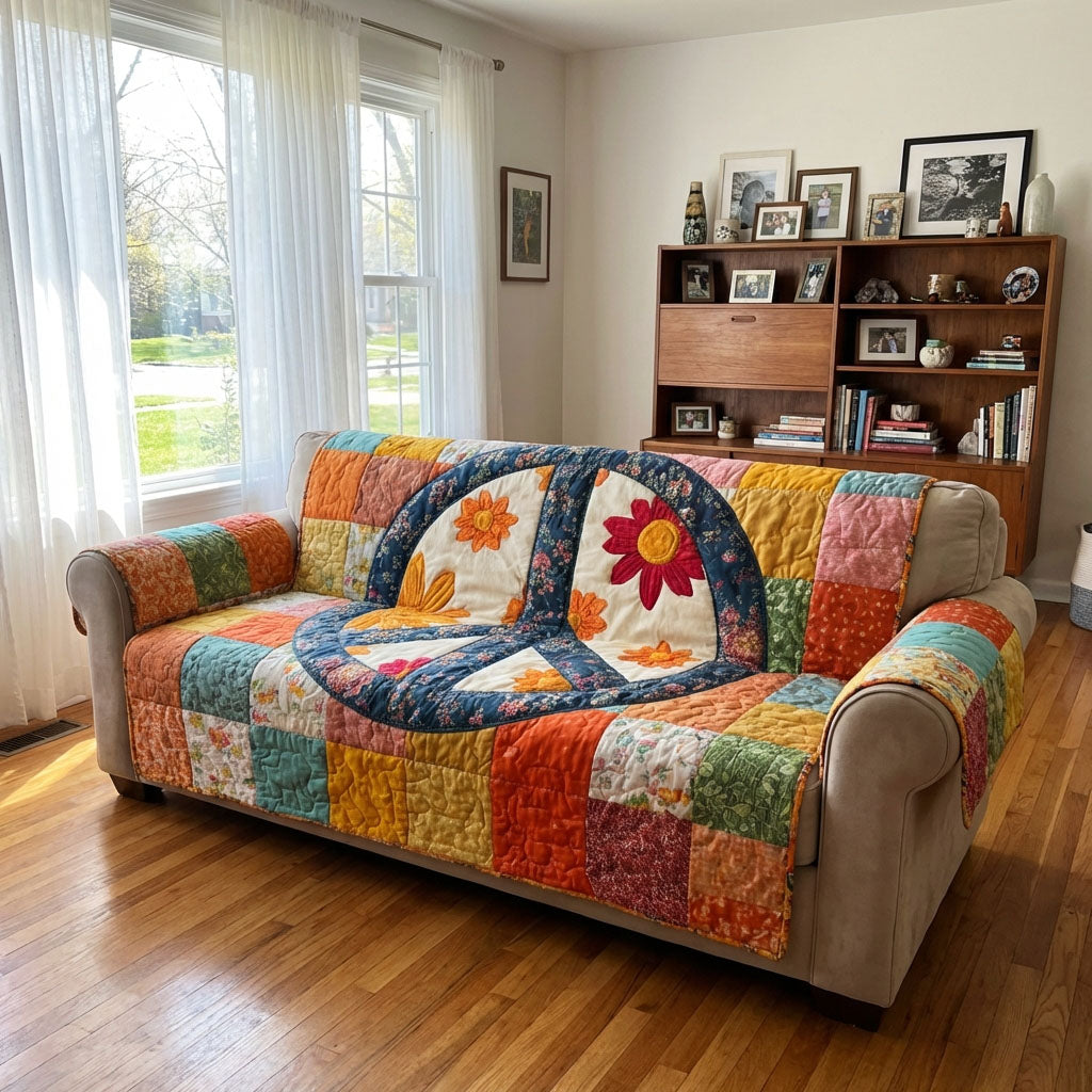Rainbow Peace Quilted Sofa Cover Best Sofa Cushion Covers Hippie Birthday Gifts