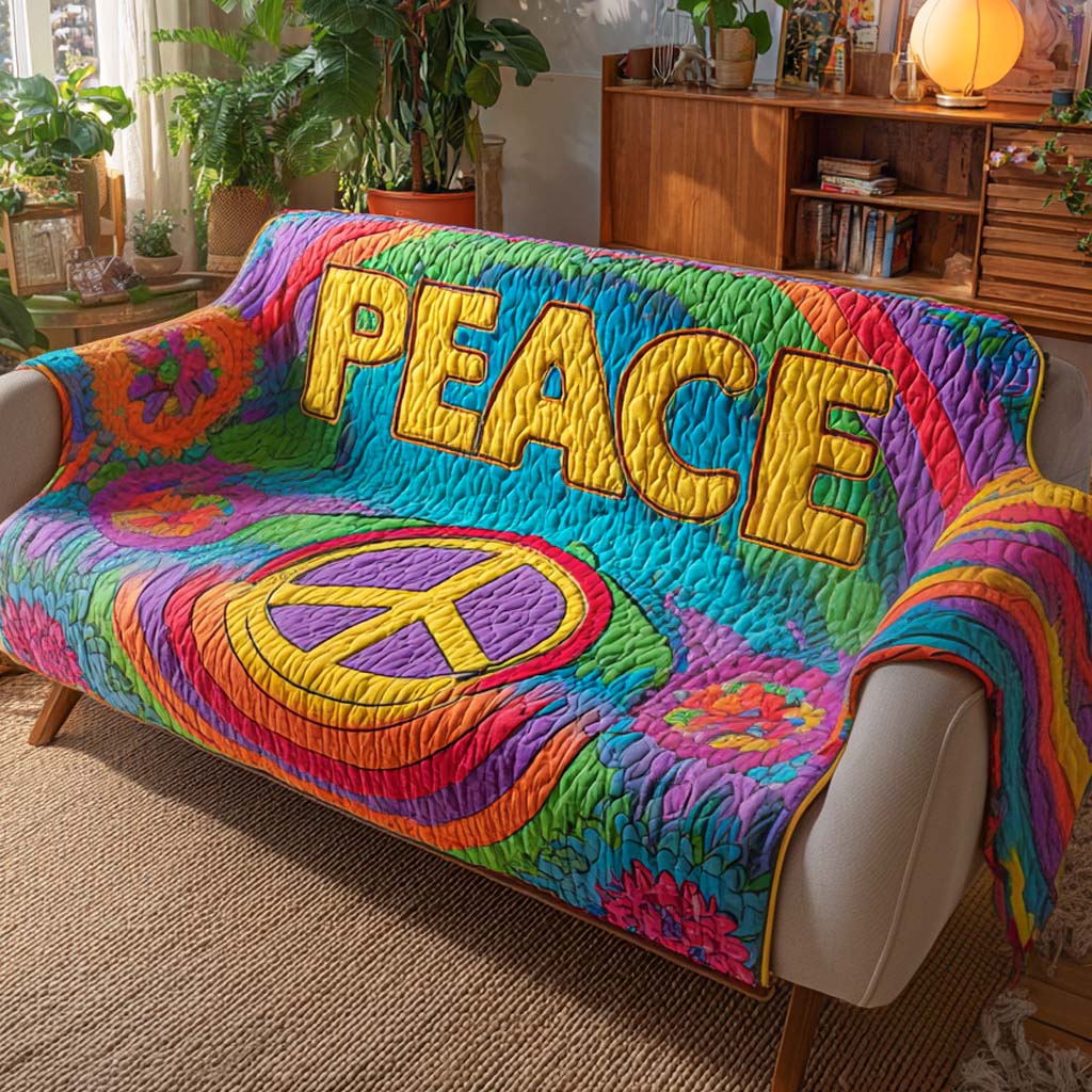 Rainbow Peace Quilted Sofa Cover Furniture Covers Hippie Presents