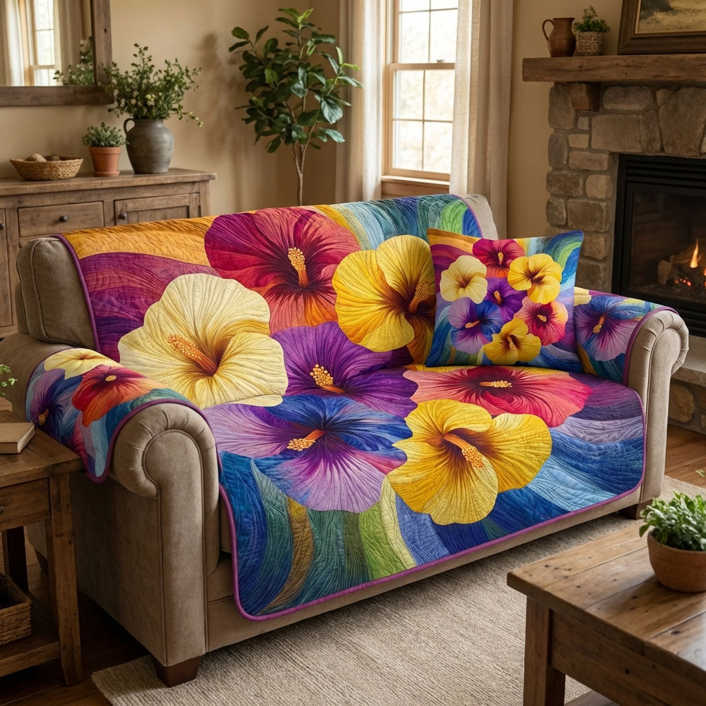 Rainbow Petals Quilted Sofa Cover Cute Sofa Slipcovers Mother's Day Gifts For Grandma