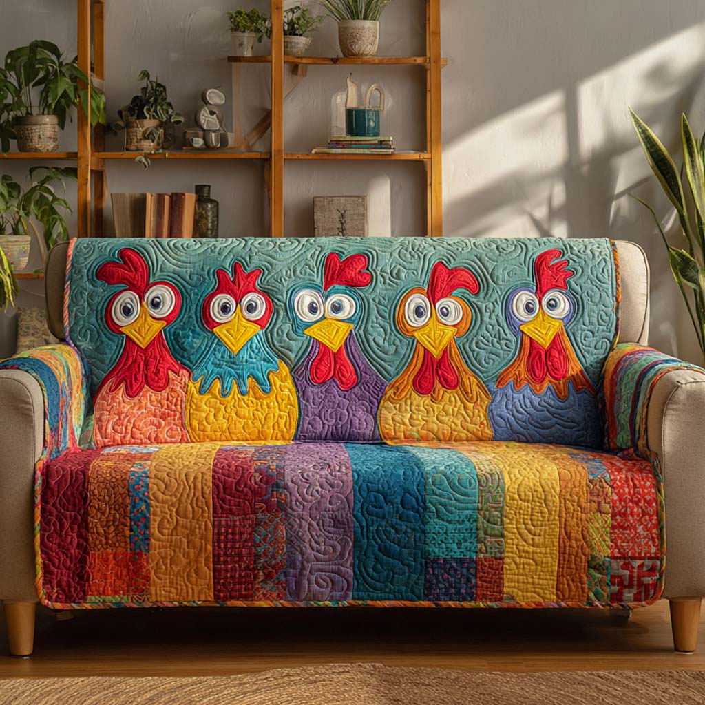 Rainbow Rooster Row Quilted Sofa Cover Couch Cushion Covers Gifts With Chickens On Them