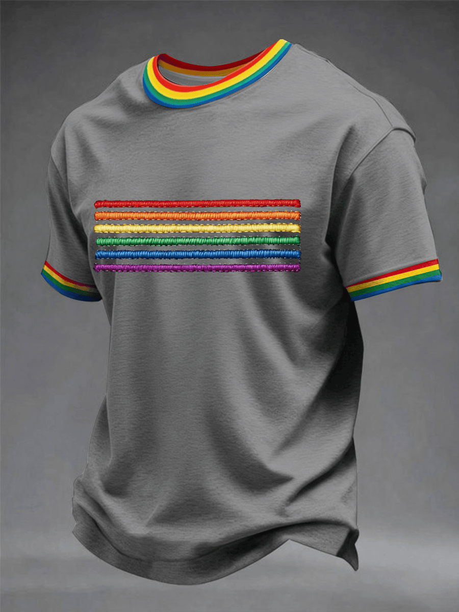Rainbow Stripe Pride T-Shirt Minimalist Pride Merch Best Gift For Him - Image 3