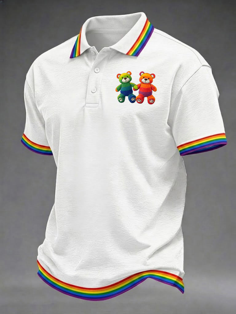 Rainbow Teddy Bears Polo Shirt LGBTQ Pride Month Apparel Gift For Couples And Best Friends
