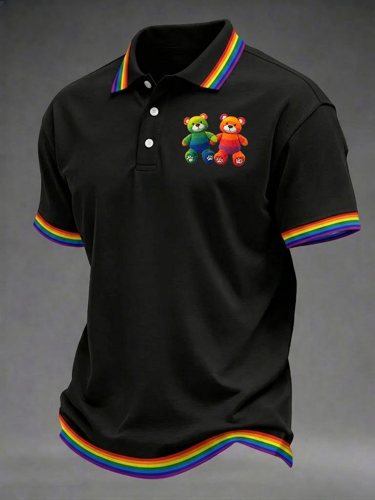 Rainbow Teddy Bears Polo Shirt LGBTQ Pride Month Apparel Gift For Couples And Best Friends - Image 2