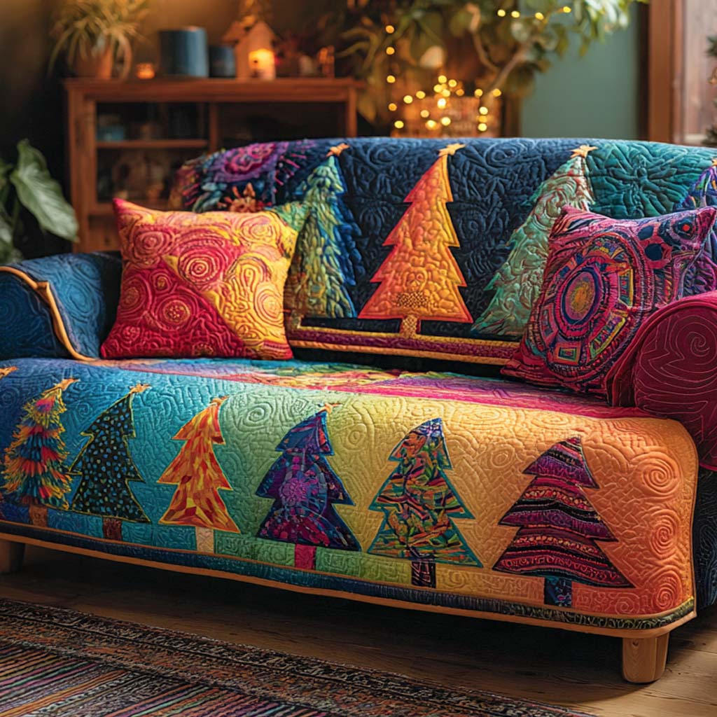 Rainbow Tree Lane Quilted Sofa Cover Holiday Living Decorations Family Xmas Ideas