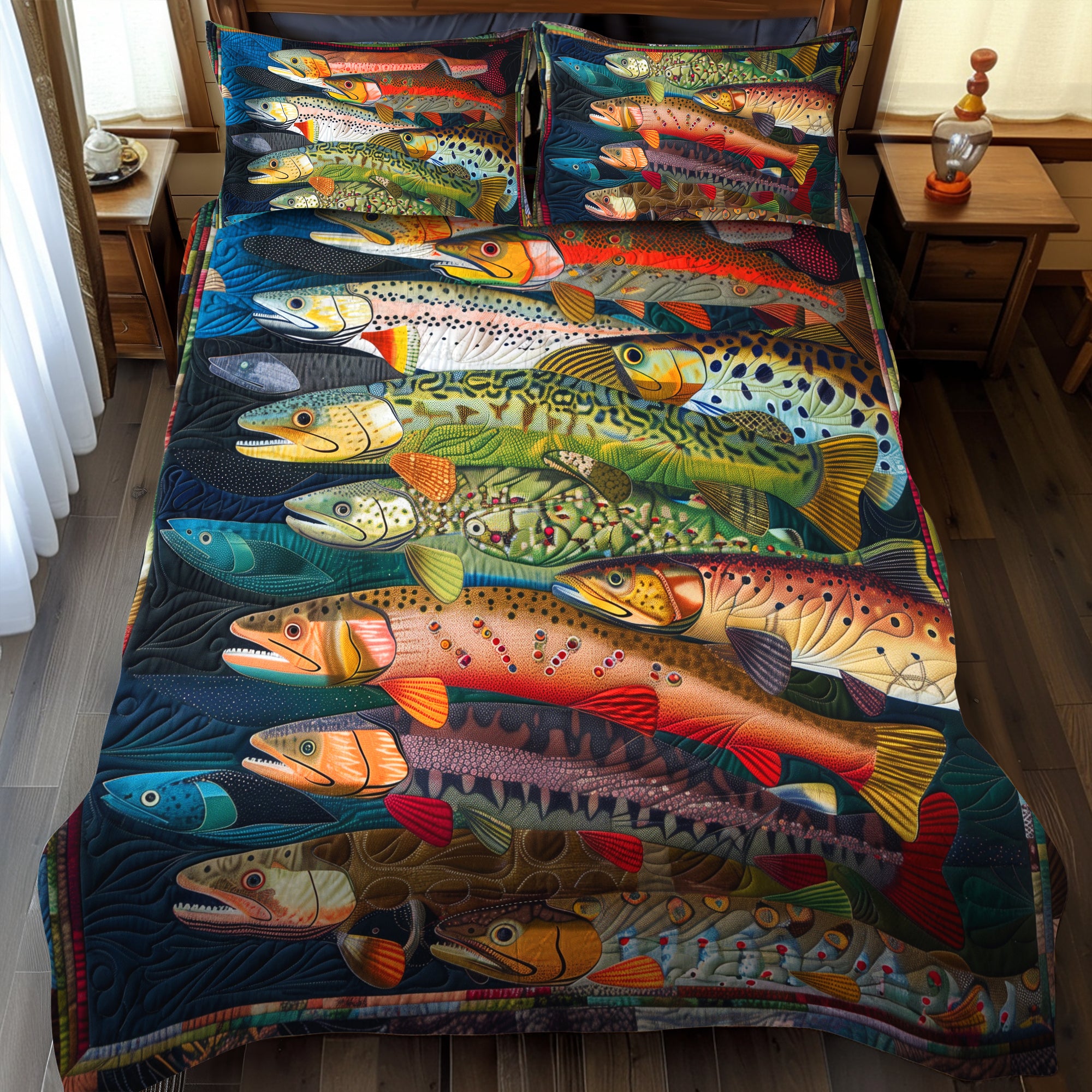Rainbow Trout Fantasy Quilted Bedding Set Best Sheets Ever Cool Fishing Gifts