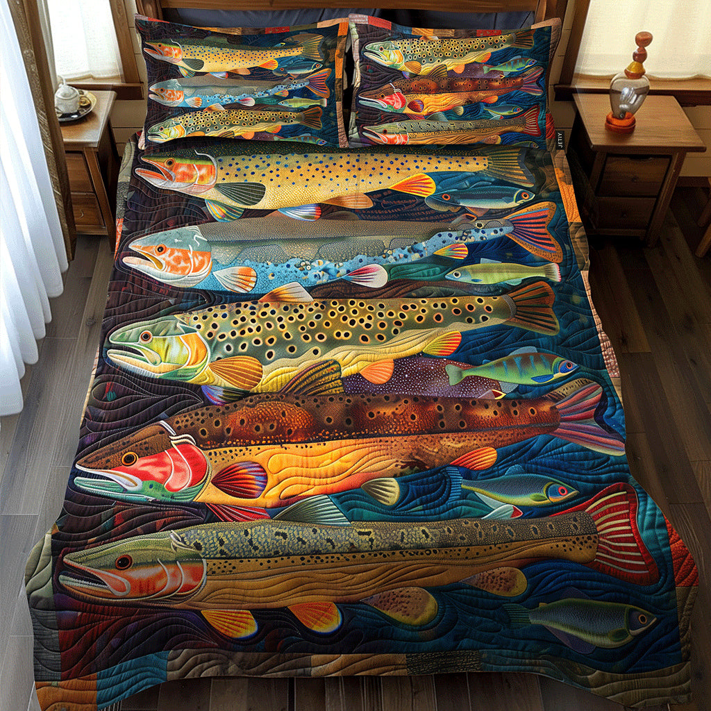 Rainbow Trout River Quilted Bedding Set Unique Bed Sheet Set Fishing Gifts For Dad
