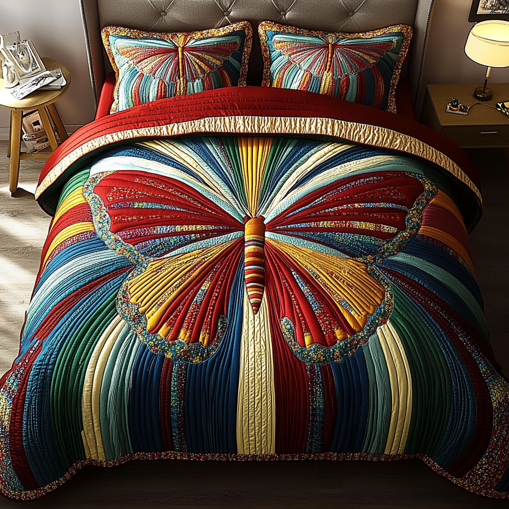 Rainbow Wings Quilted Bedding Set Cute Queen Bed Sheets Father's Day Presents From Daughter