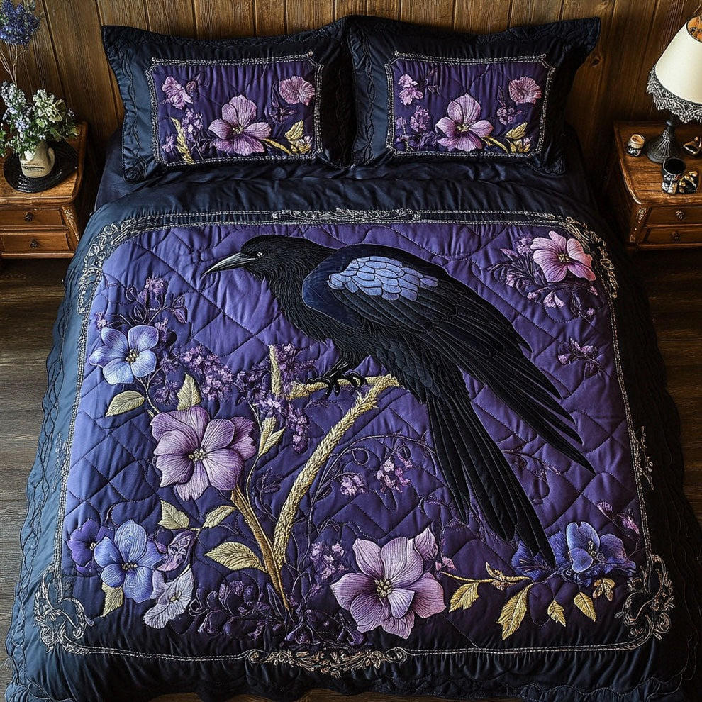 Raven Bloom Quilted Bedding Set Gothic Bedroom Ideas Raven Themed Gifts