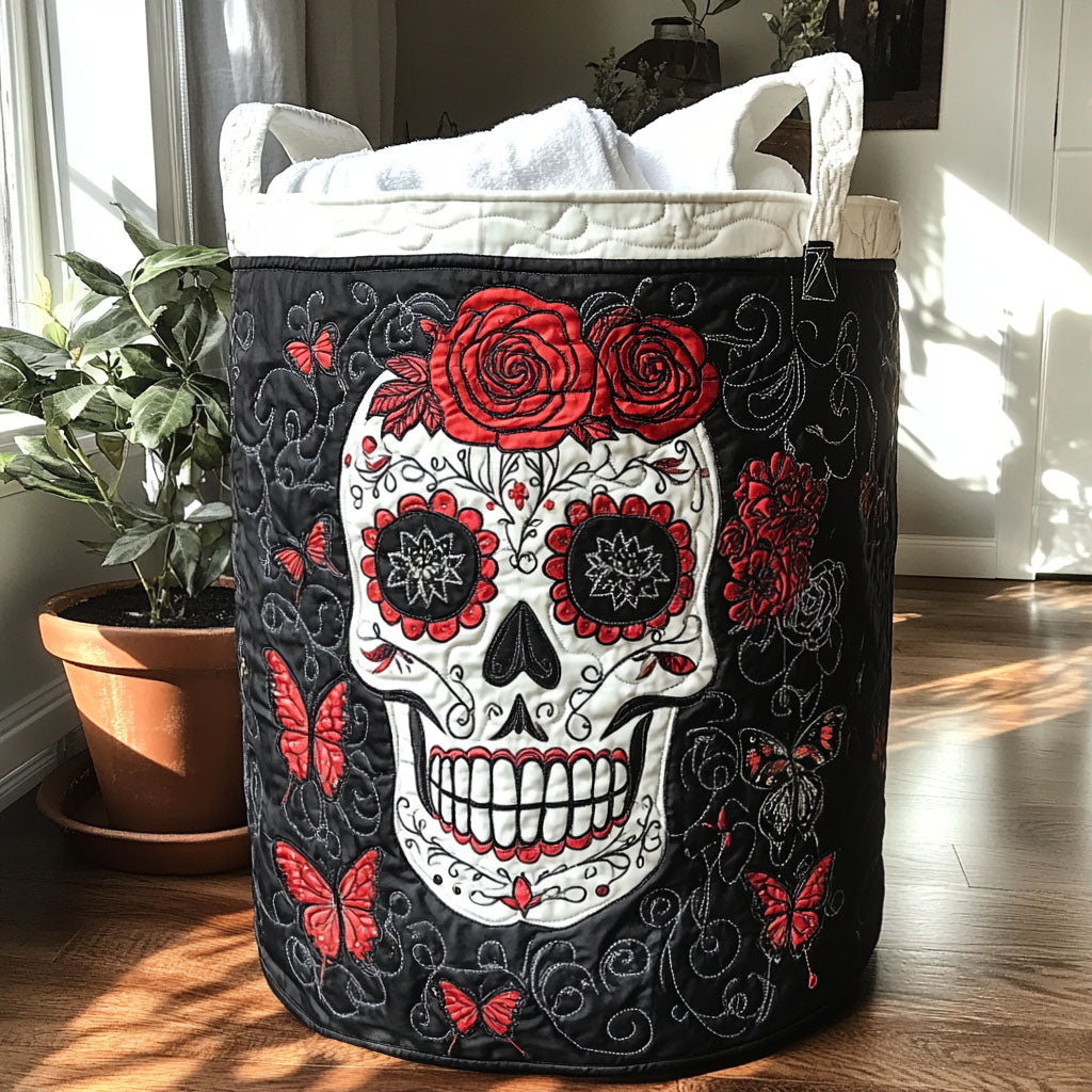 Rebel Bones Quilted Laundry Basket Home Decorations Dia De Los Muertos Gifts For Her