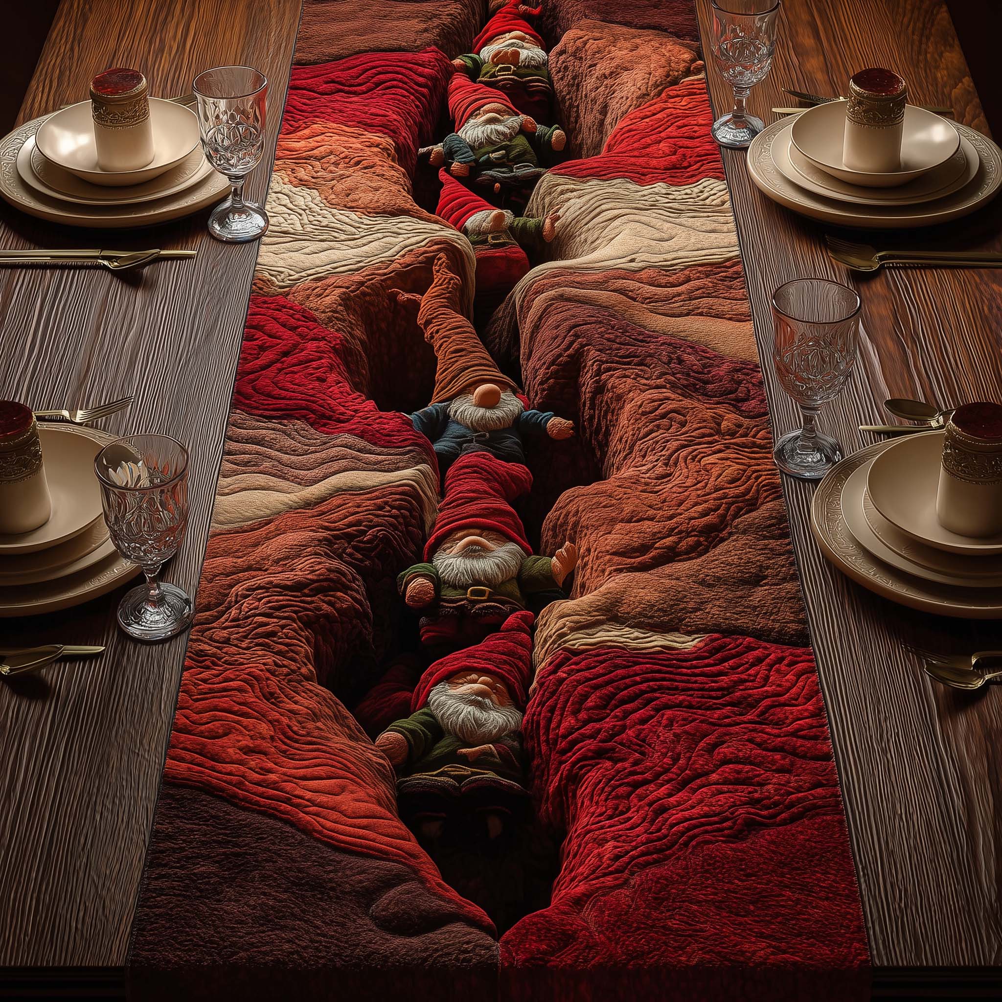 Red Canyon Gnomes Quilted Table Runner Christmas Dinner Decorations Gifts For Men Who Have Everything