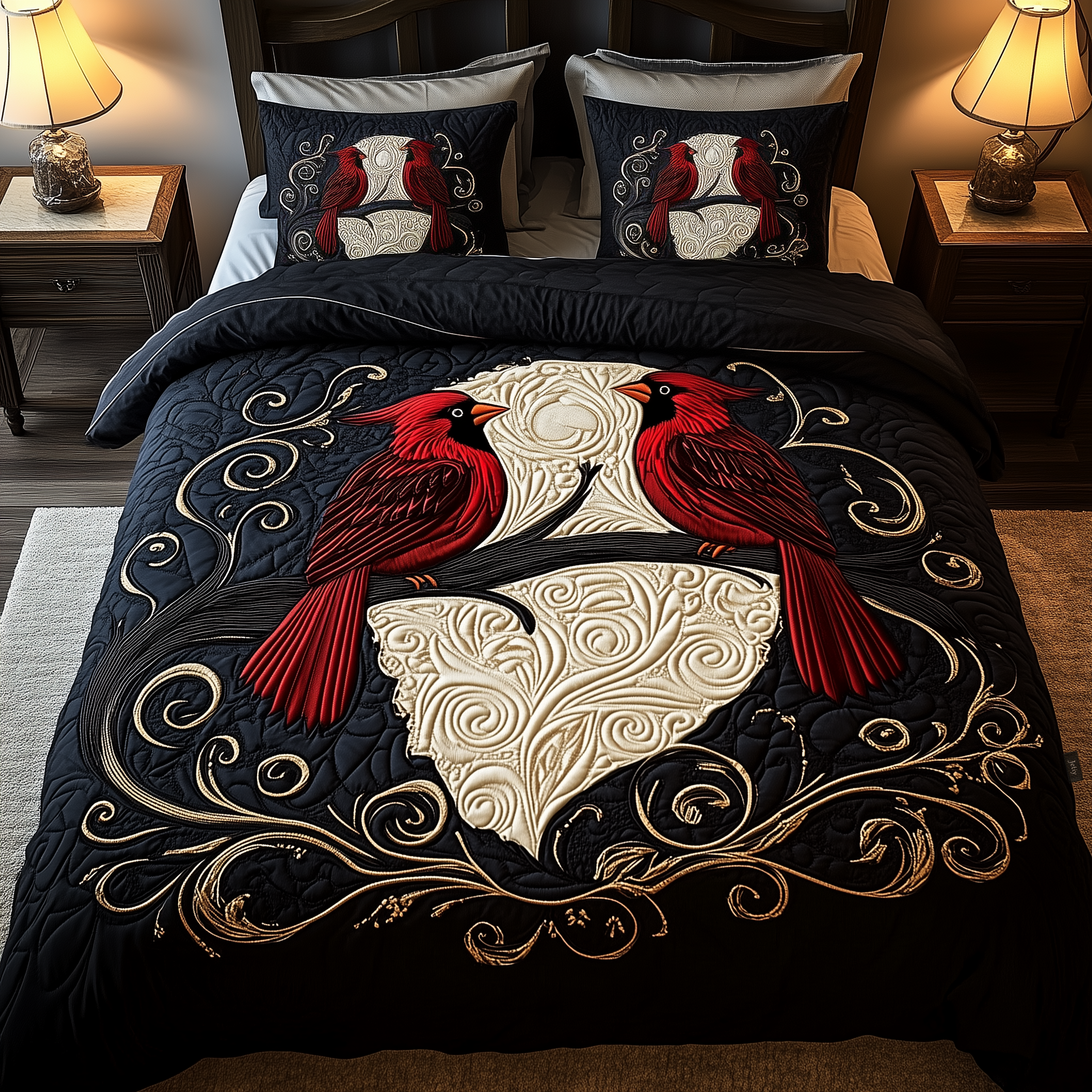 Red Cardinal Couple Quilted Bedding Set Santa Duvet Cover Red Cardinal Gifts Ideas