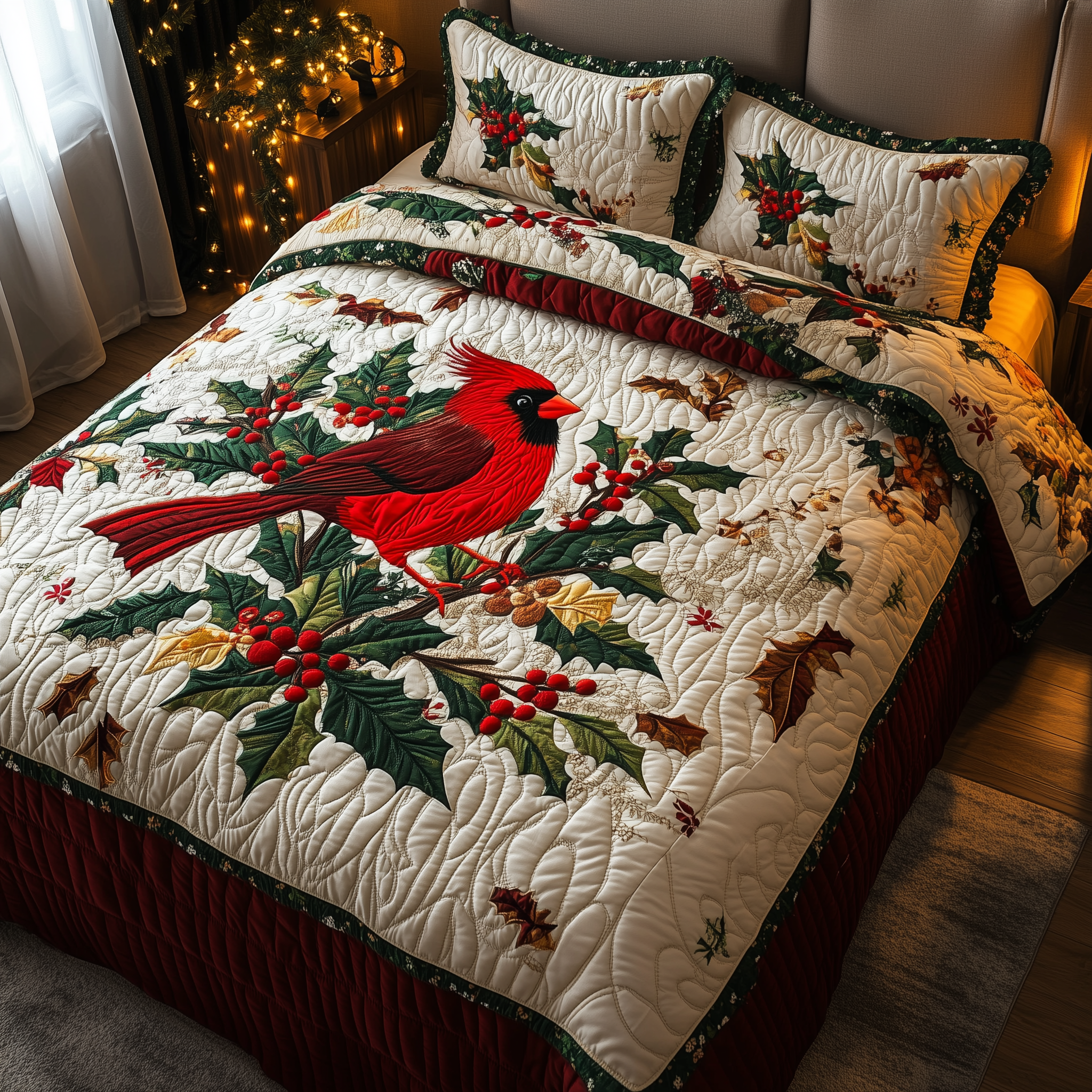 Red Cardinal Holiday Quilted Bedding Set Quilt Comforter Sets Dinosaur Themed Gifts