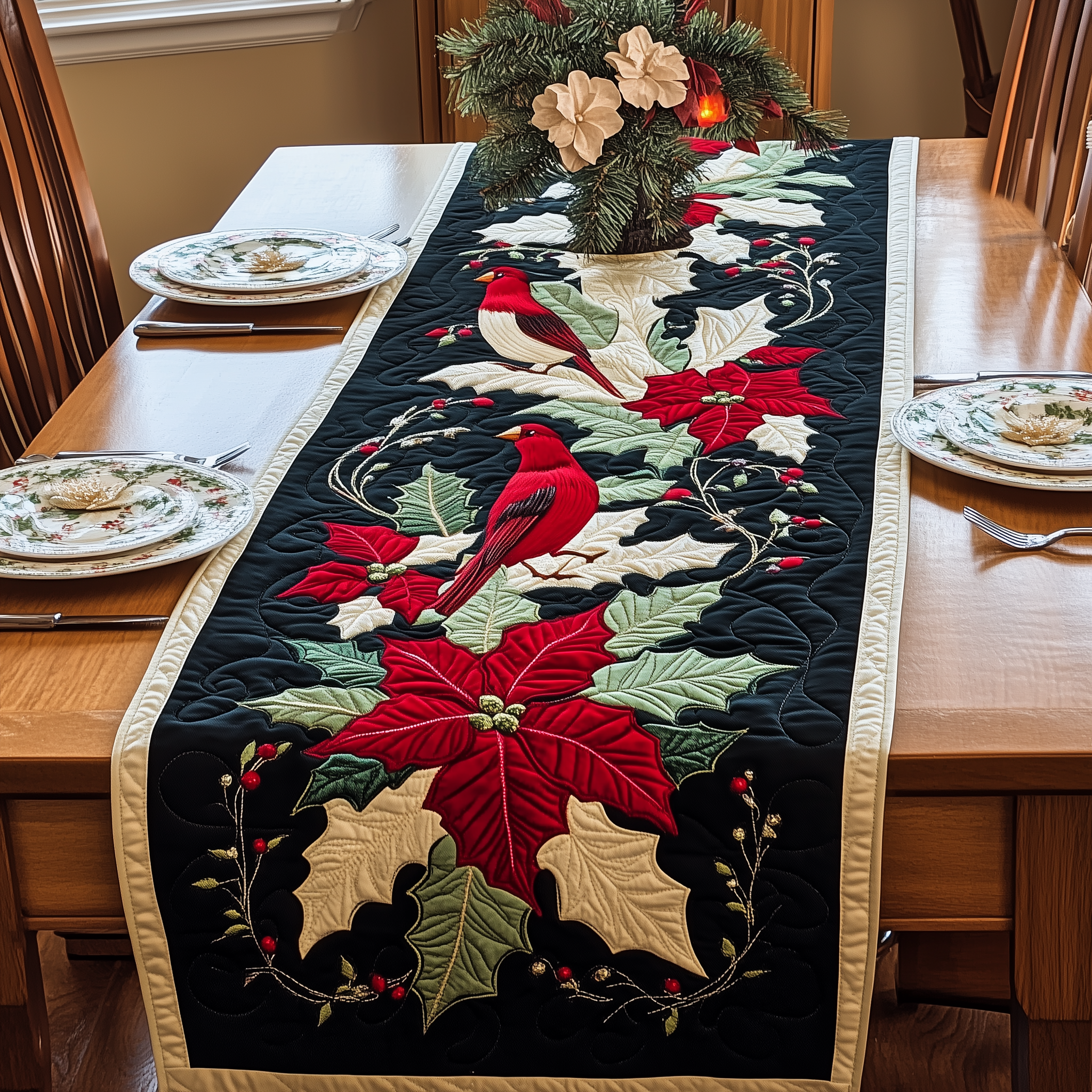 Red Cardinal Quilted Table Runner Christmas Dinner Decoration Ideas Best Christmas Gifts