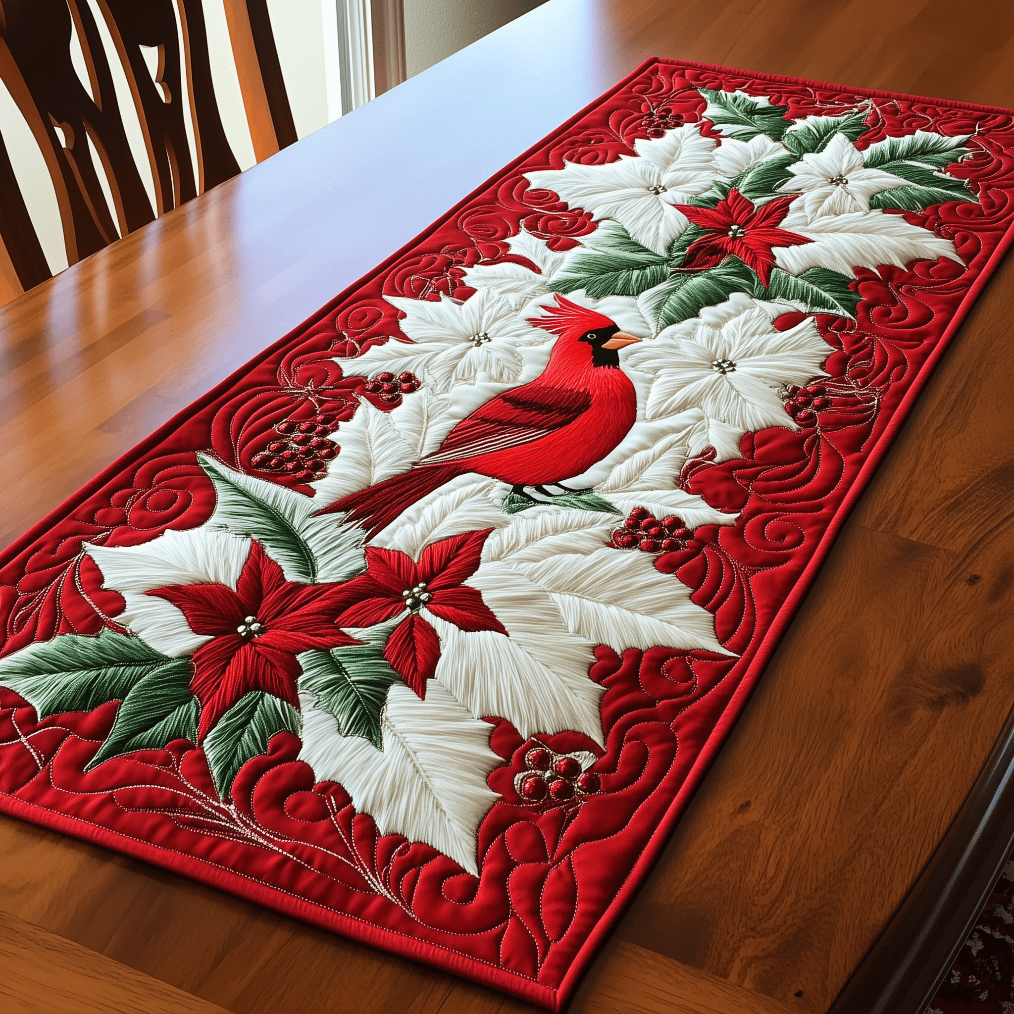 Red Cardinal Quilted Table Runner Christmas Dinner Decorations Christmas Gift Ideas For Her