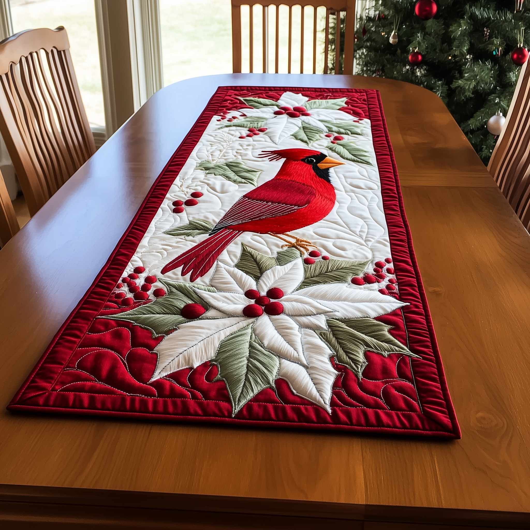 Red Cardinal Quilted Table Runner Dining Table Xmas Decor Christmas Gifts For Dad