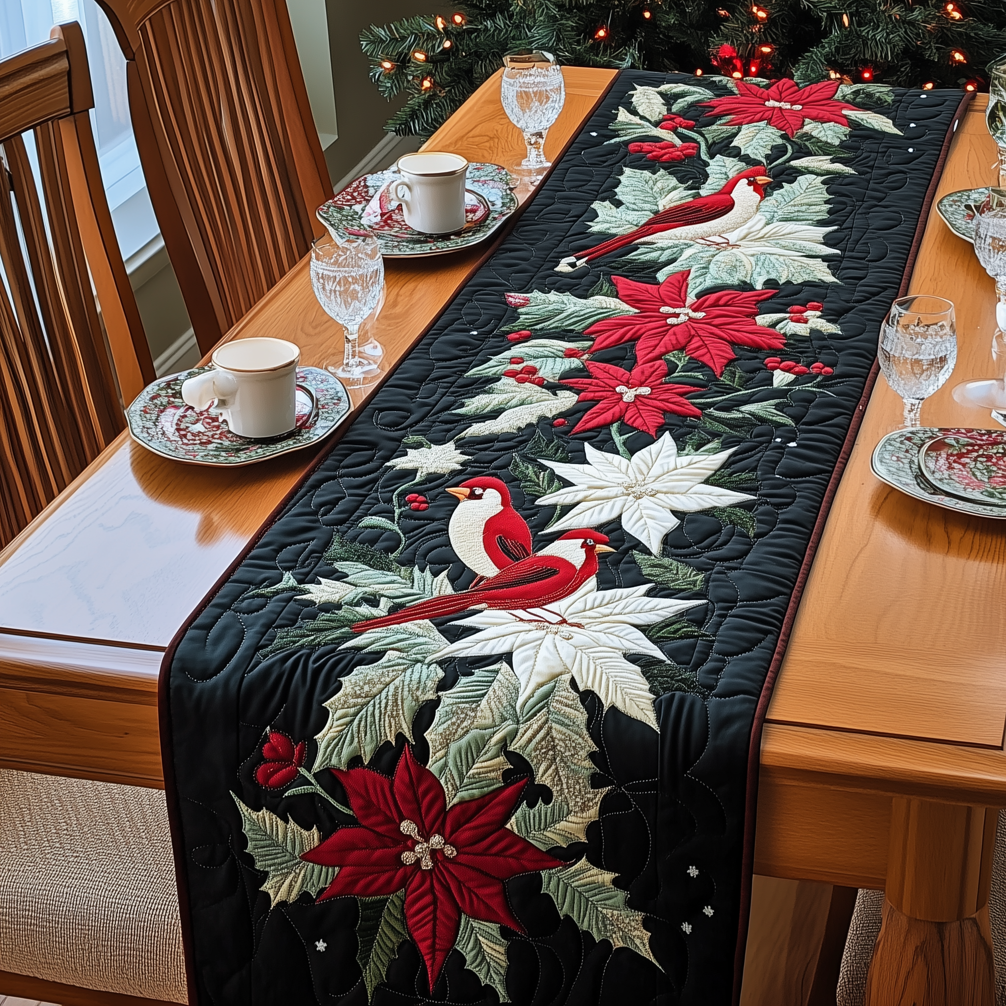 Red Cardinal Quilted Table Runner Holiday Dining Table Decor Unique Christmas Gifts