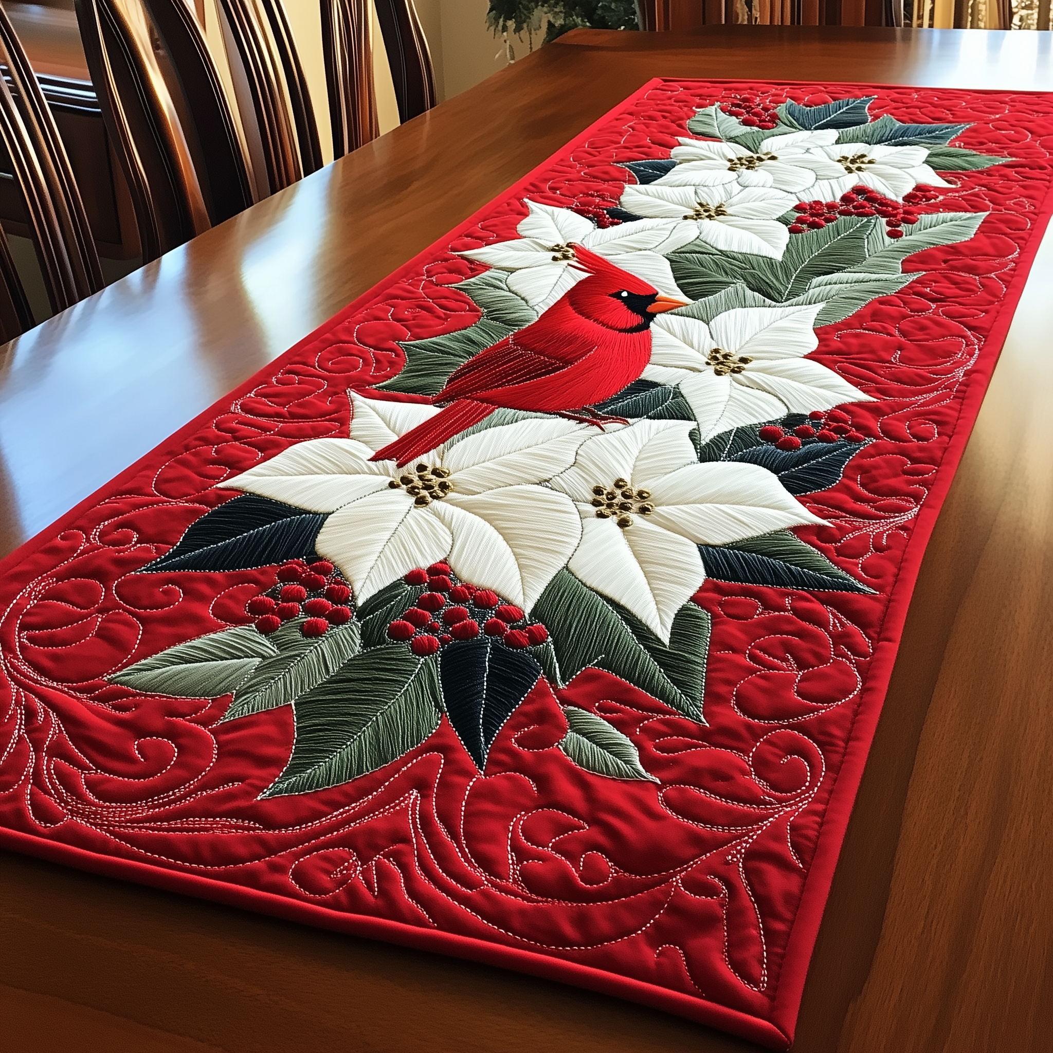 Red Cardinal Quilted Table Runner Xmas Dinner Table Decorations Best Christmas Gifts