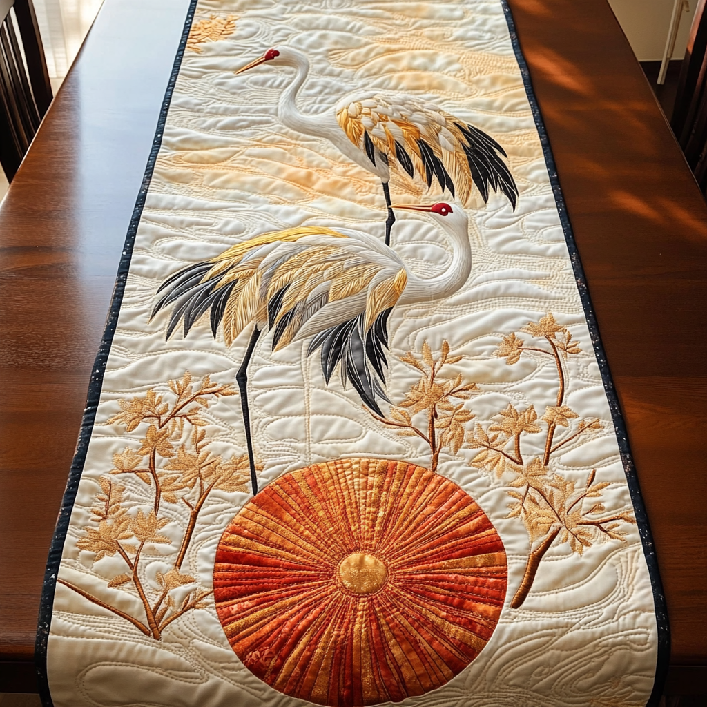 Red Cranes Quilted Table Runner Bohemian Style Table Runner Mothers Day Ideas
