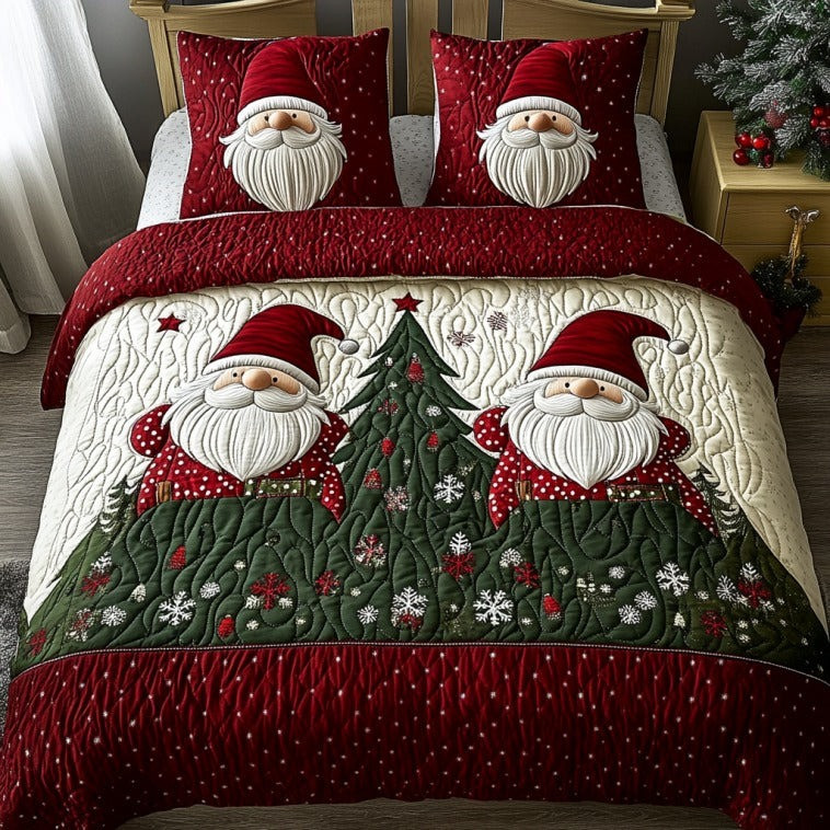 Red Gnomes Quilted Bedding Set Holiday Bedroom Ideas Gifts For Christmas