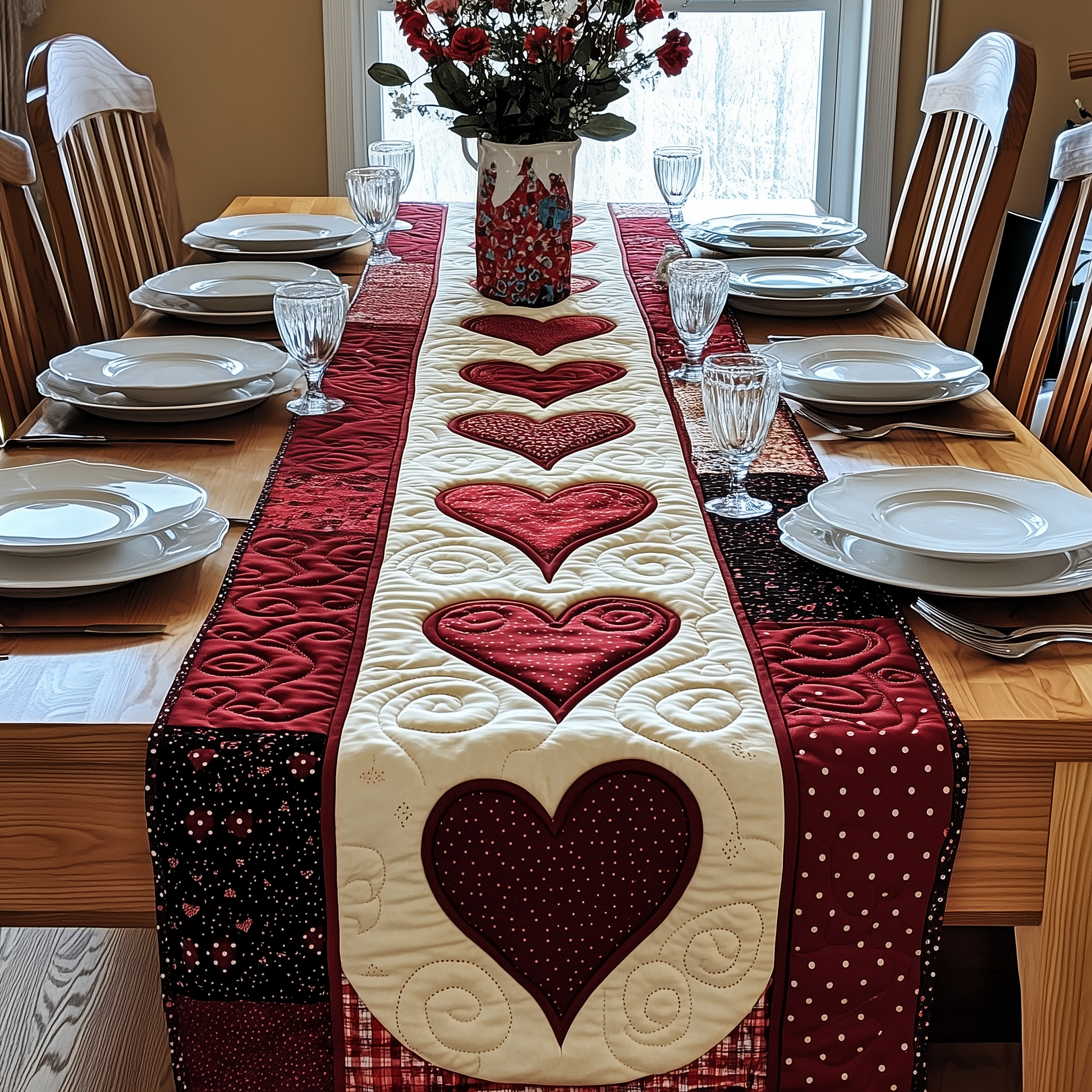 Red Hearts Quilted Table Runner Pink Valentine Table Runner Gifts For Men Who Have Everything
