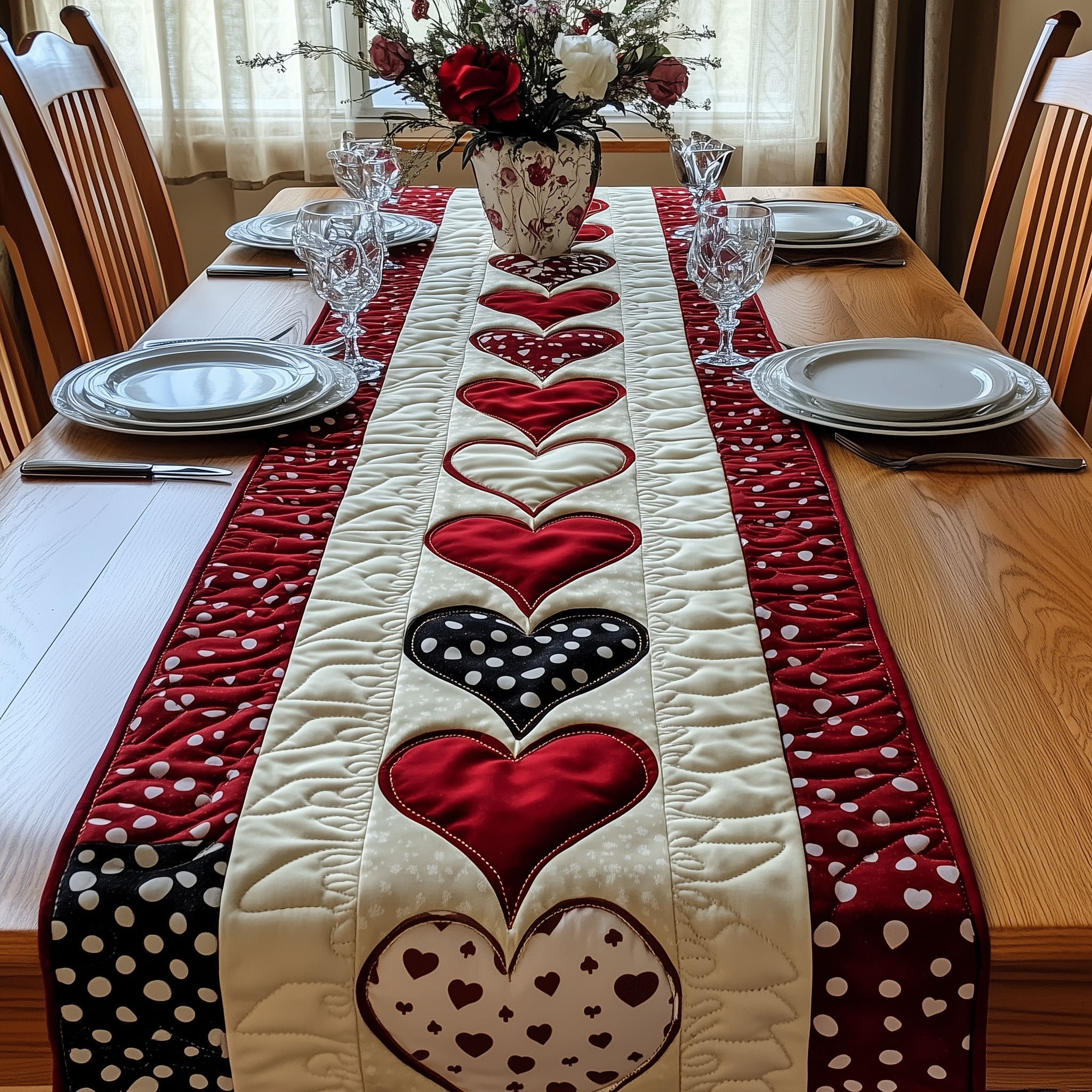 Red Hearts Quilted Table Runner Valentines Day Table Decor Valentine Day Gifts For Her