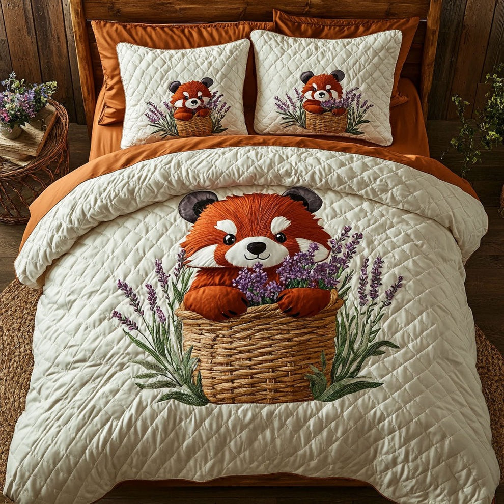 Red Panda Quilted Bedding Set Christmas Unique Duvet Cover Gifts For Red Panda Lovers