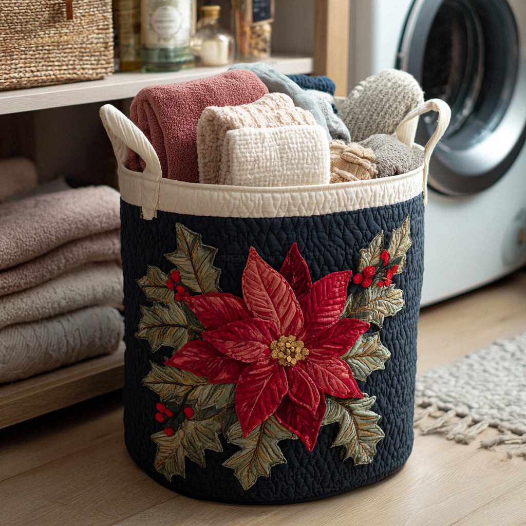 Red Poinsettia Quilted Laundry Basket Farmhouse Laundry Room Decor Christmas Presents For Her