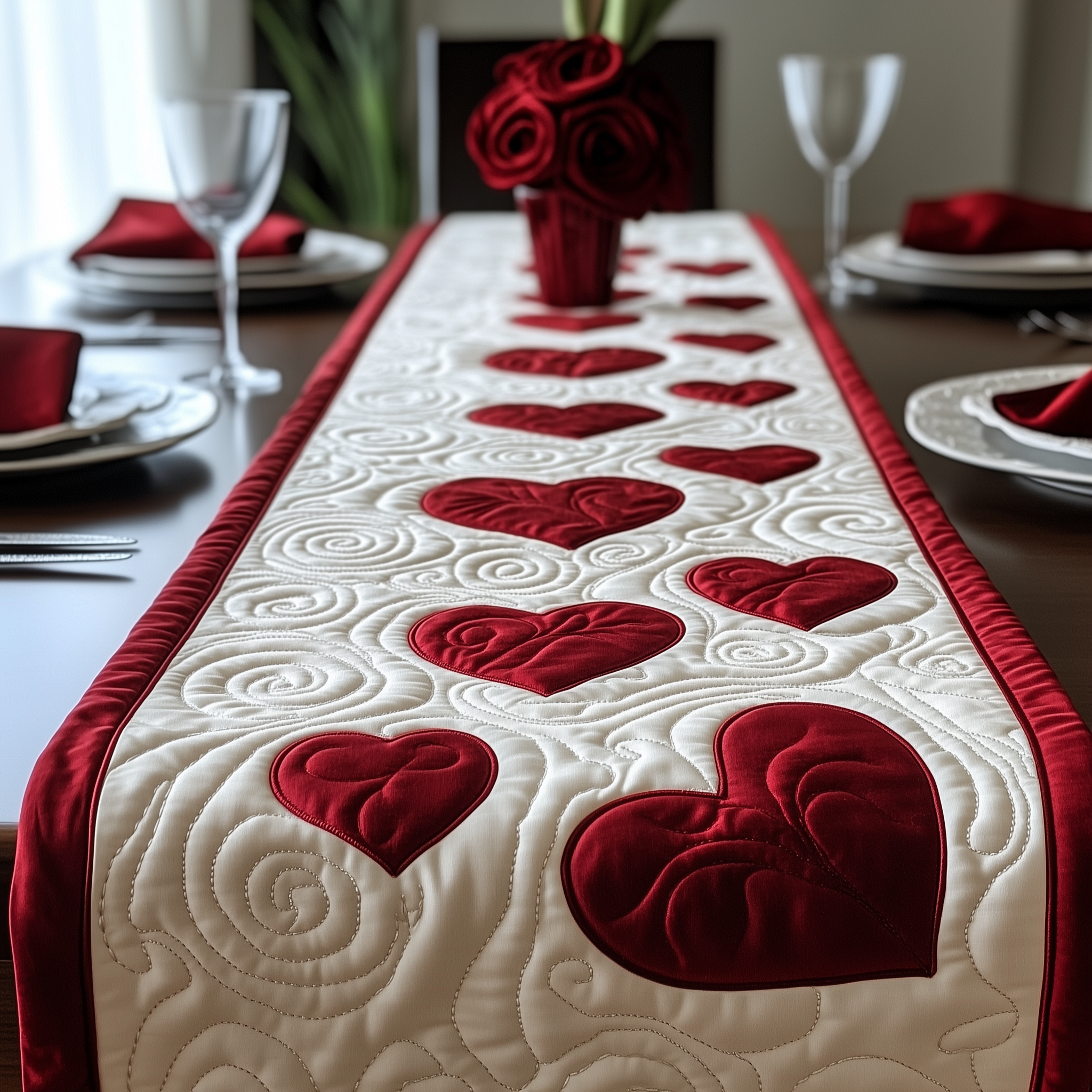Red Romance Quilted Table Runner Valentine Decor Table Valentine Day Gifts For Women