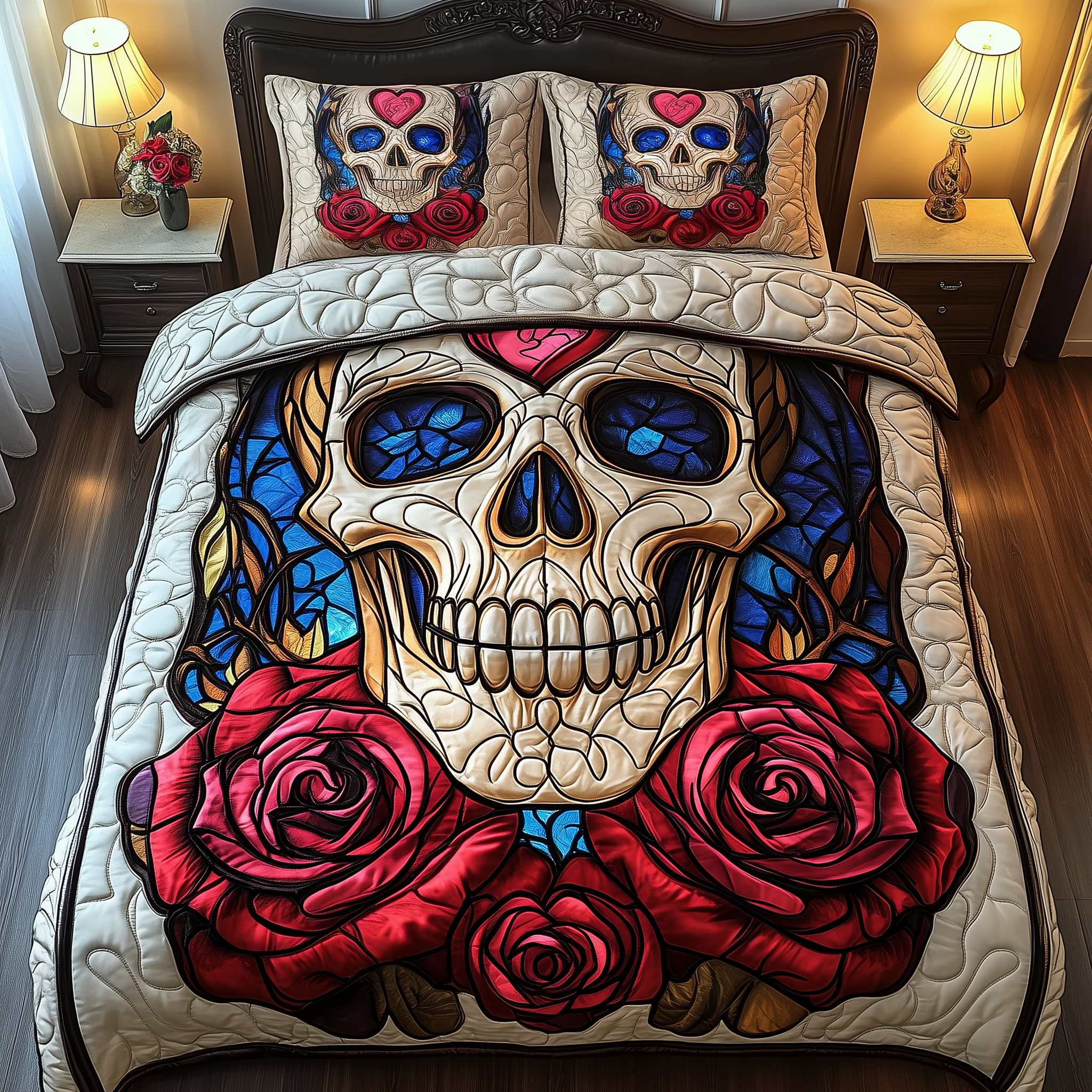 Red Rose For U Quilted Bedding Set Best Bedding Sets Gifts For Skull Lovers